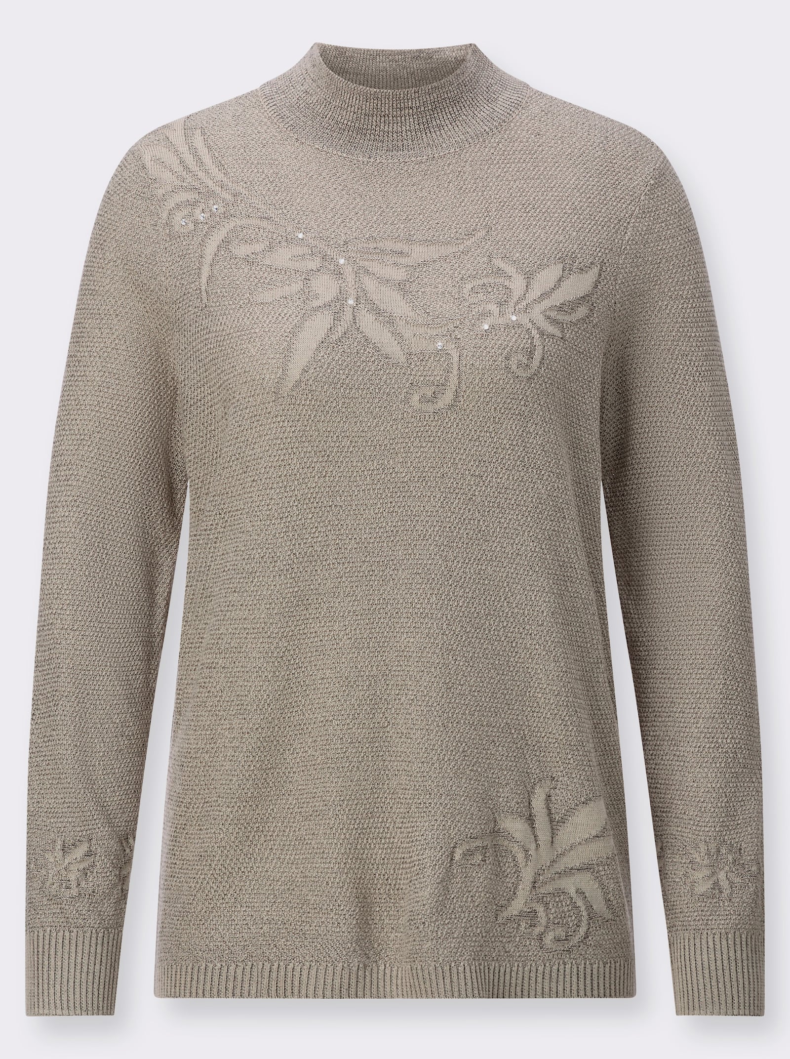 Stehkragenpullover mit Glitzersteinchen-Deko - sand-meliert