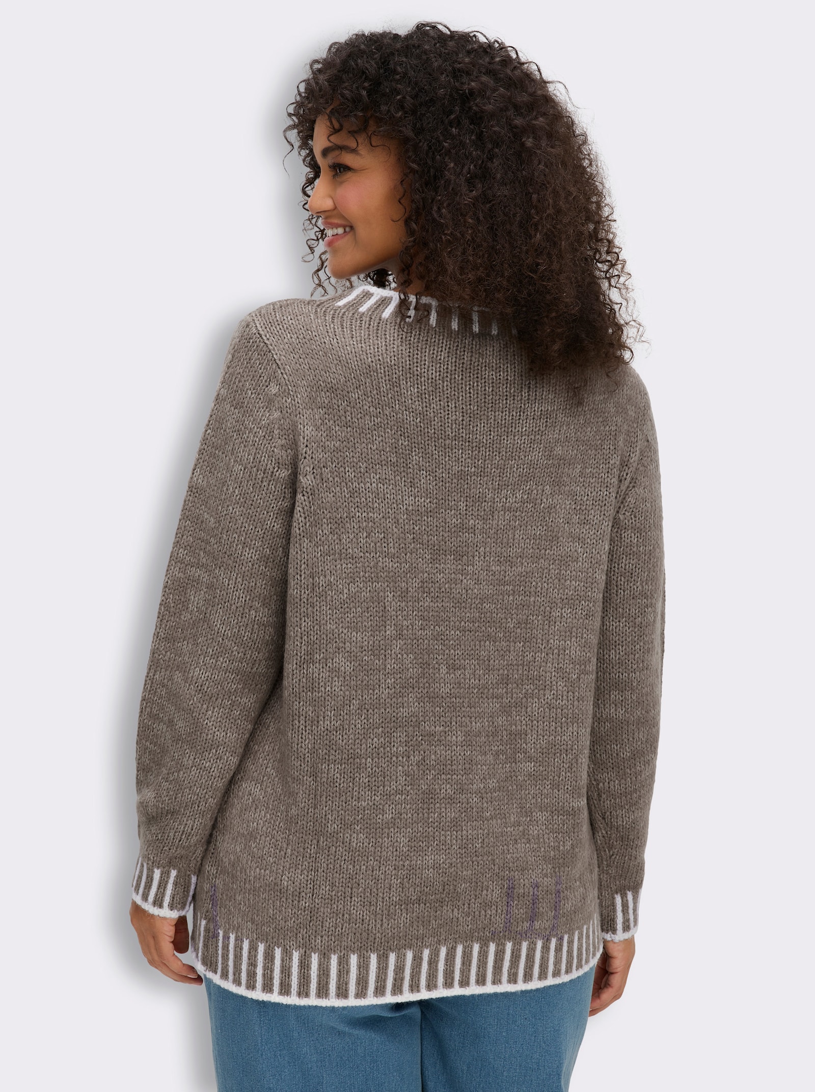 Langarm-Pullover mit effektvollen Kontrasten - taupe-ecru-gemustert