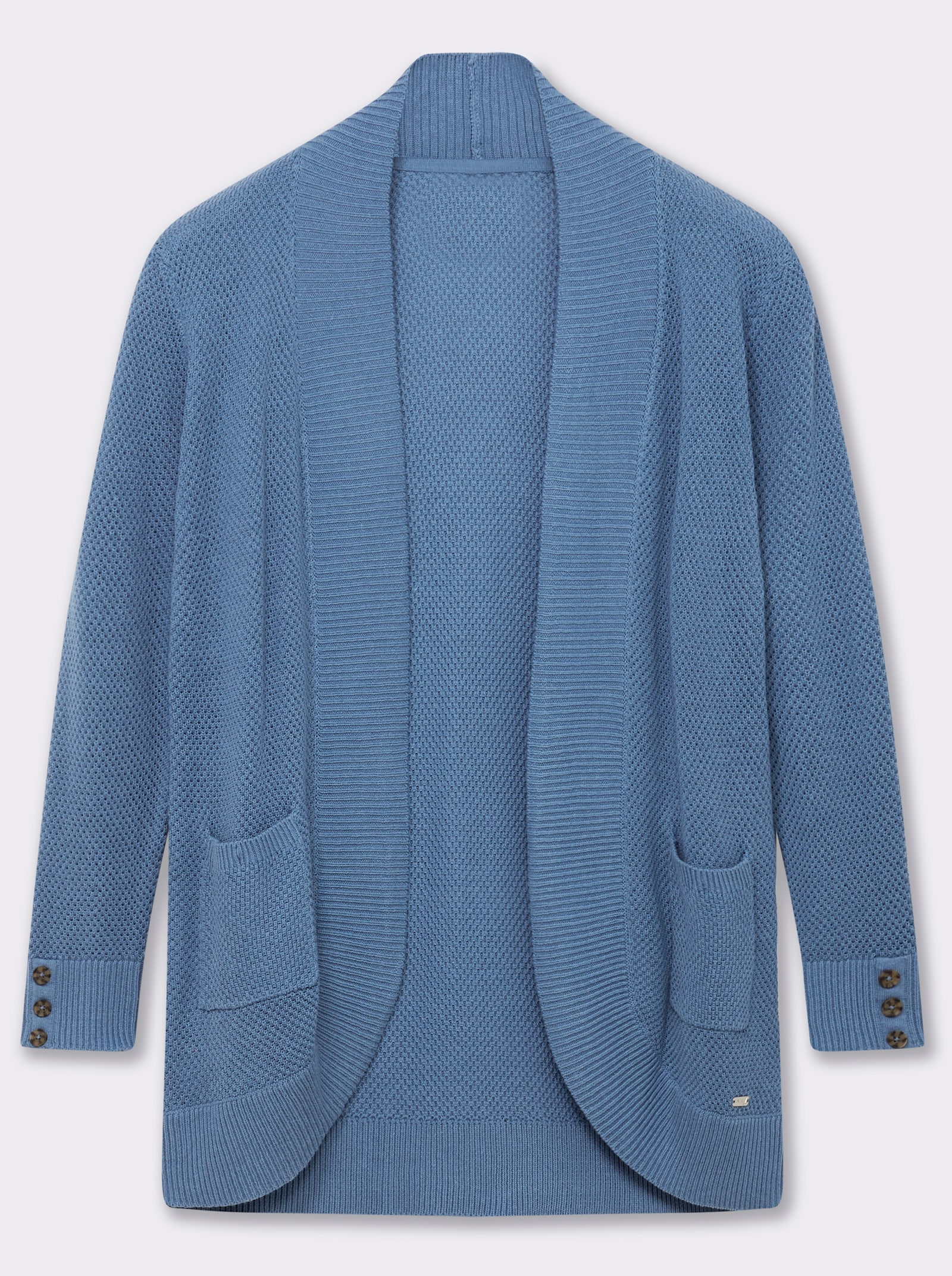 Longstrickjacke mit Struktur-Muster - mittelblau