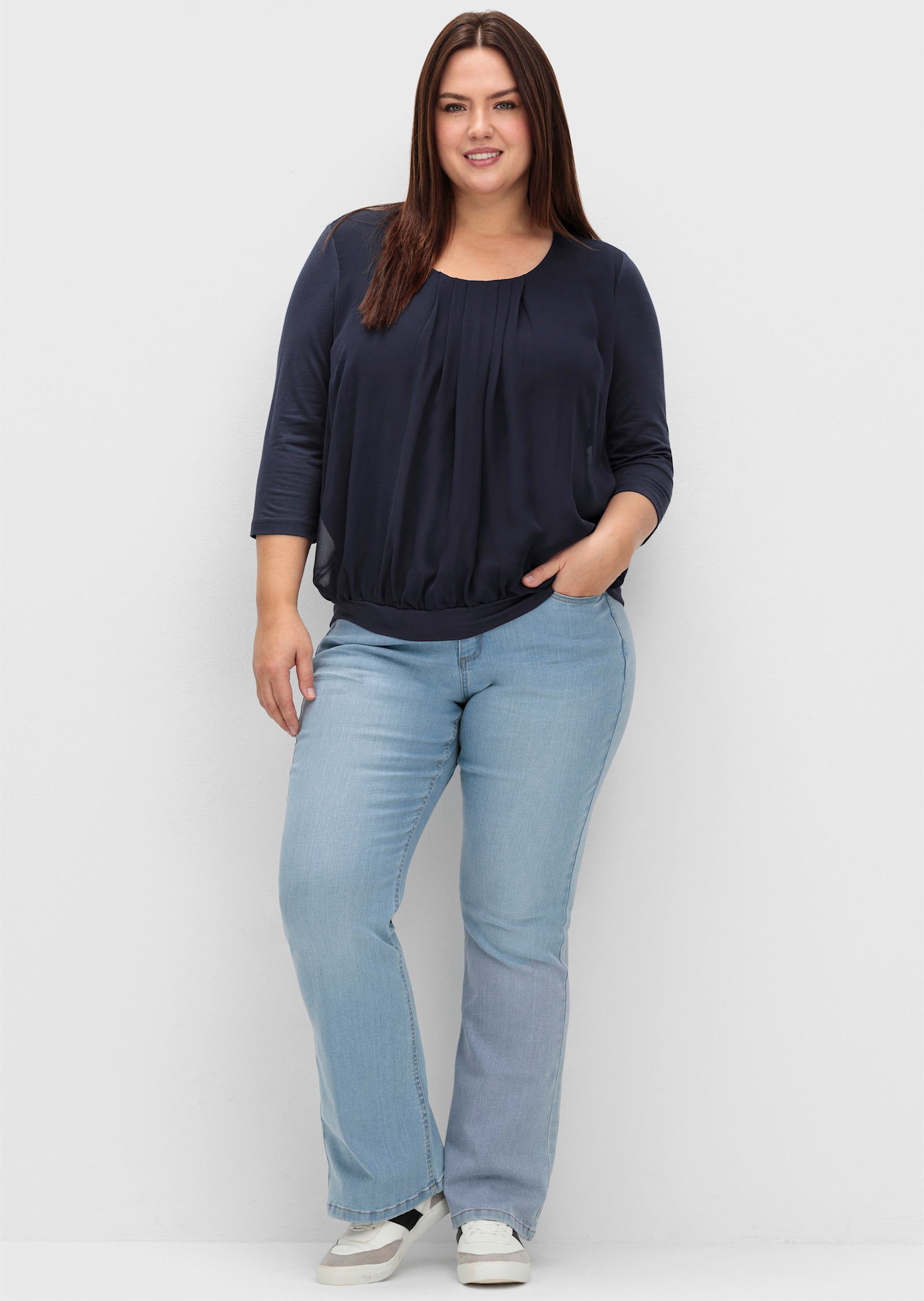 sheego Blusenshirt aus Chiffon - tiefblau