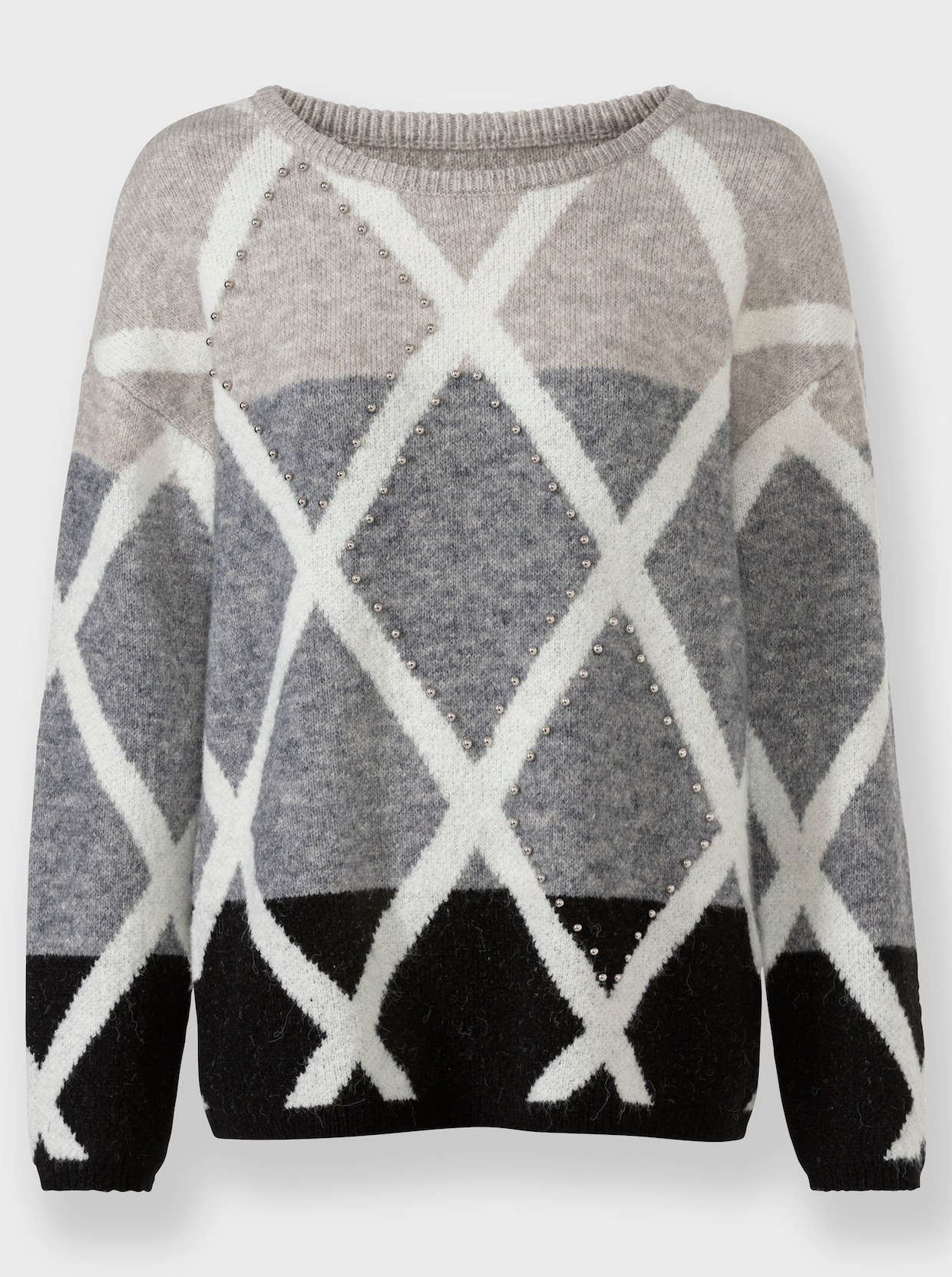heine Pull en tricot fin - gris-écru à motifs