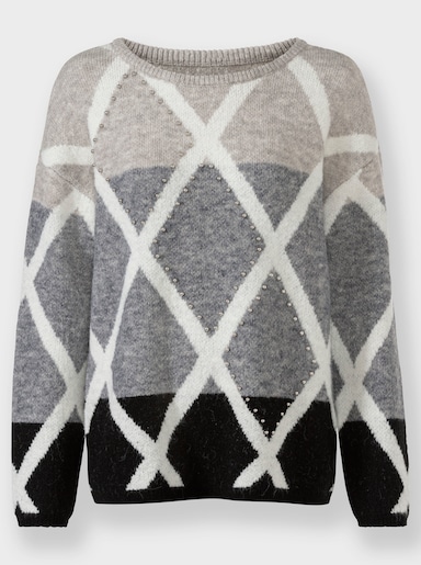heine Feinstrickpullover - grau-ecru-gemustert