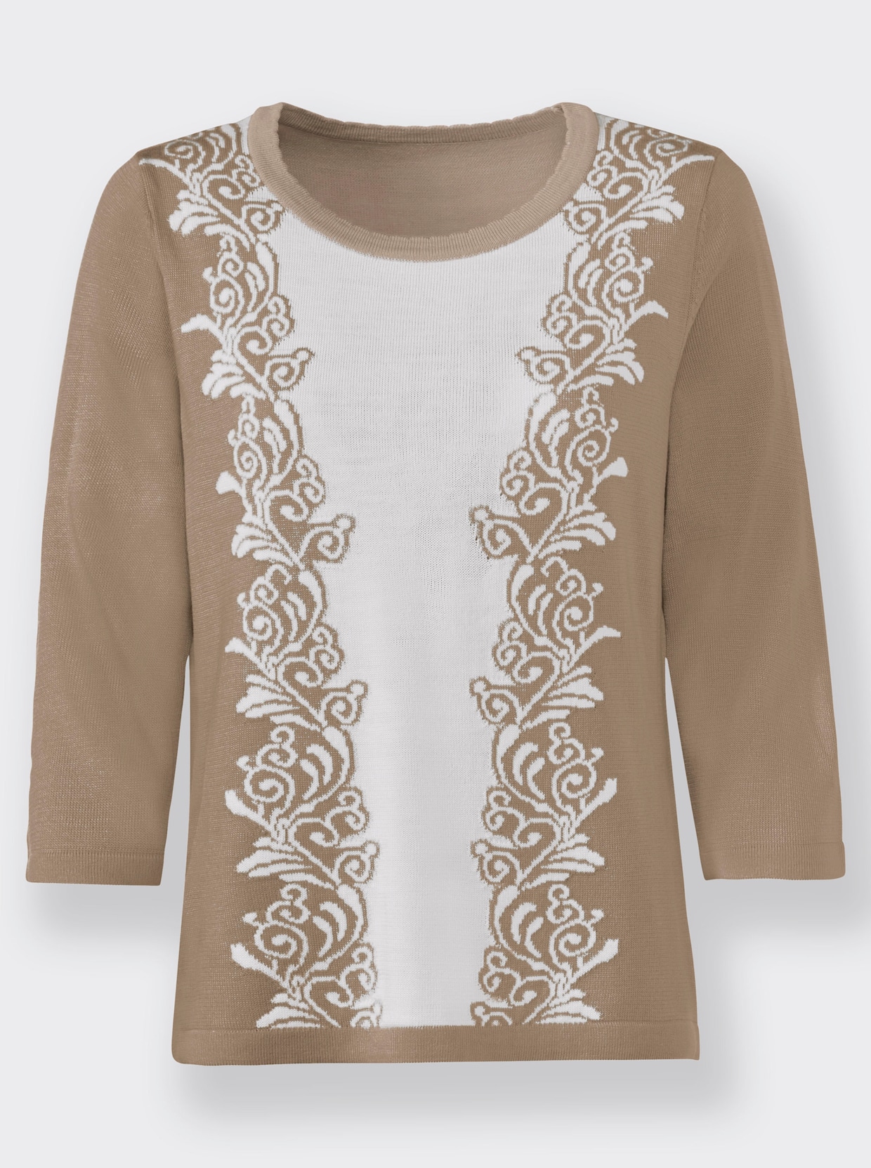 Rundhalspullover - beige-ecru-gemustert
