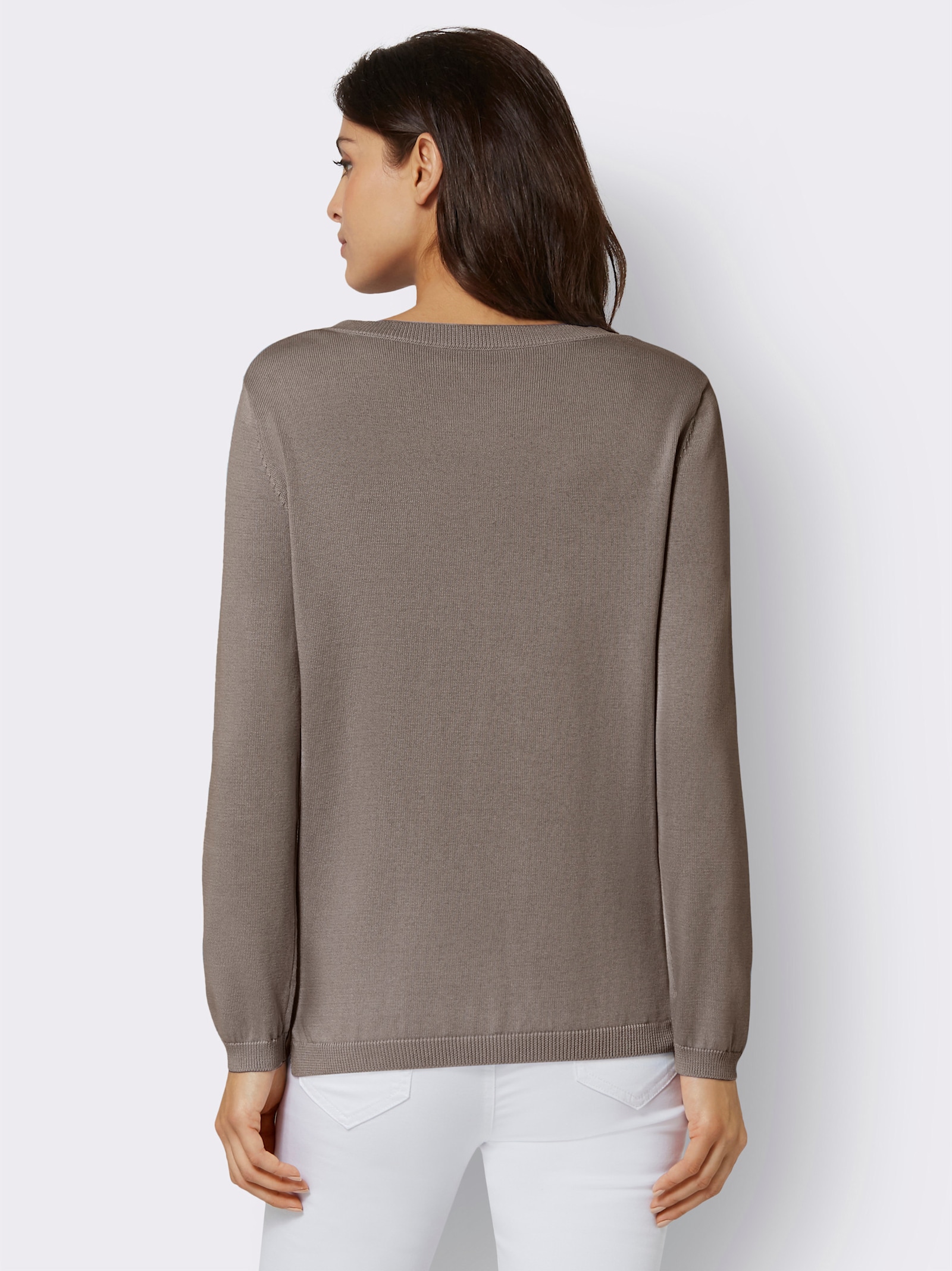 V-Ausschnitt-Pullover mit Biesen vorne - taupe