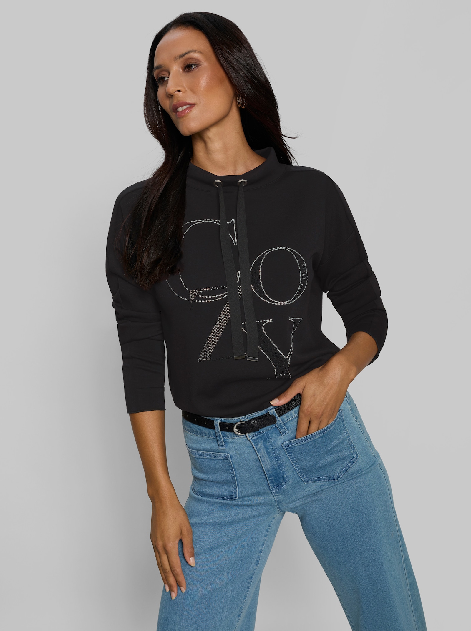 heine Sweatshirt mit Glitzersteinchen - schwarz