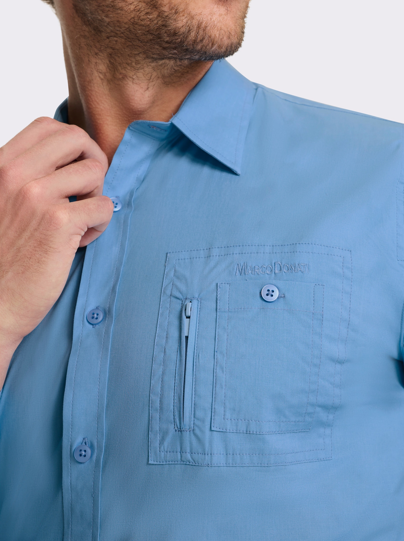 Marco Donati Langarmhemd in Popeline-Stretch - himmelblau