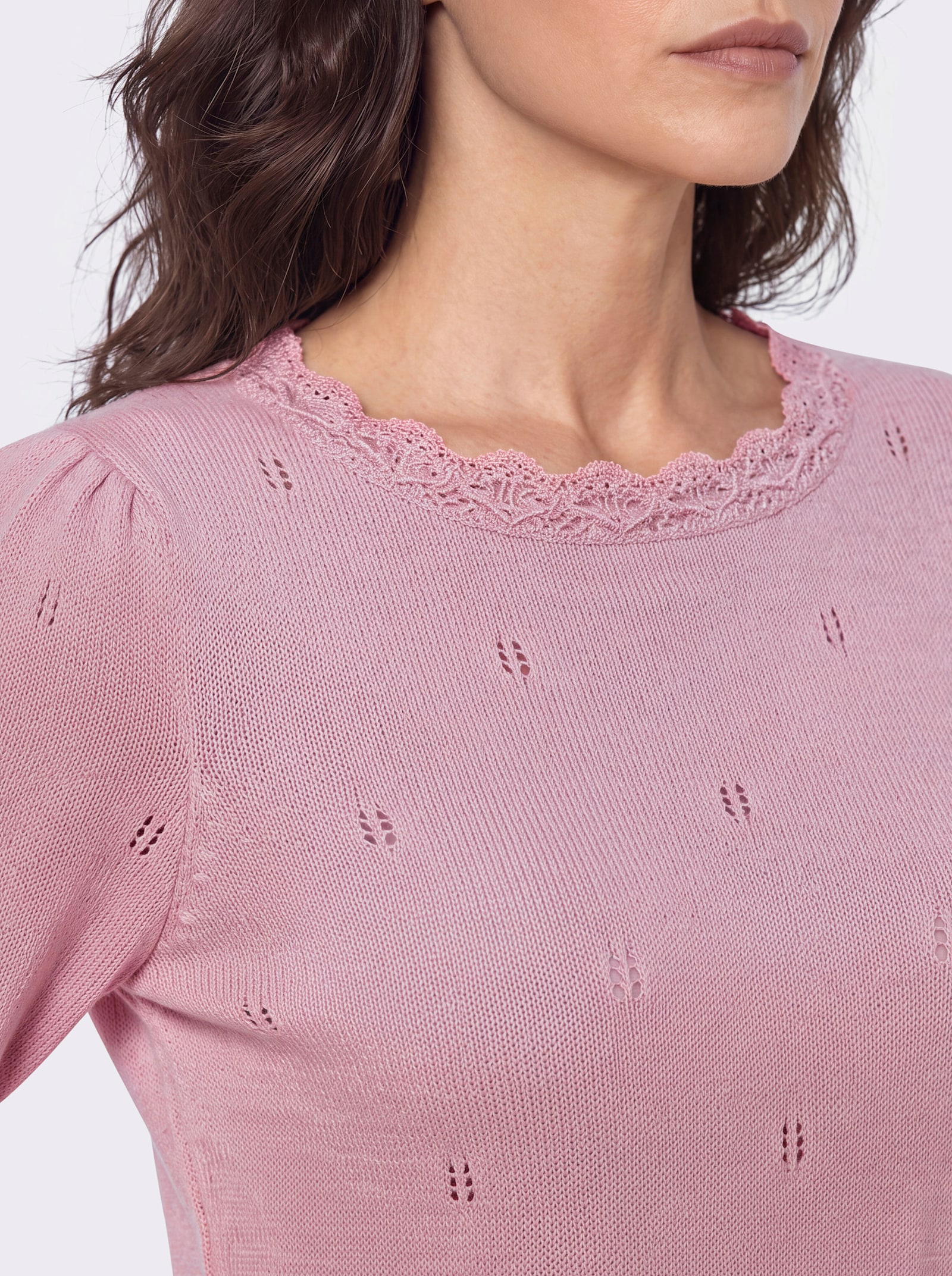 Baumwollpullover mit gewellten Abschlüssen - rosé