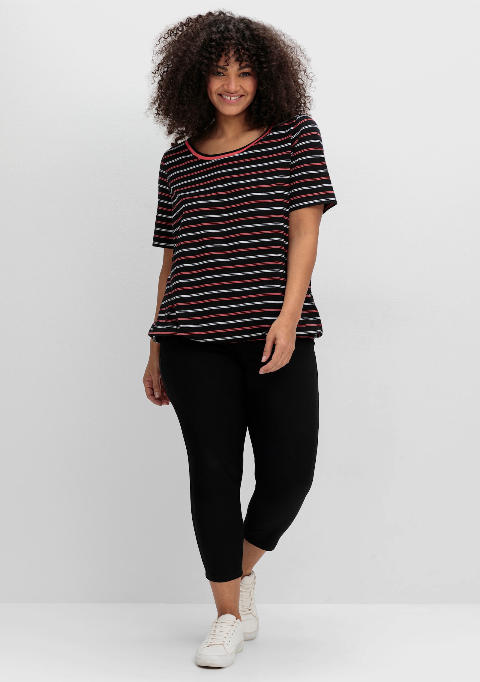 sheego 7/8-Hose mit Gummibund, schmale Beinform - schwarz