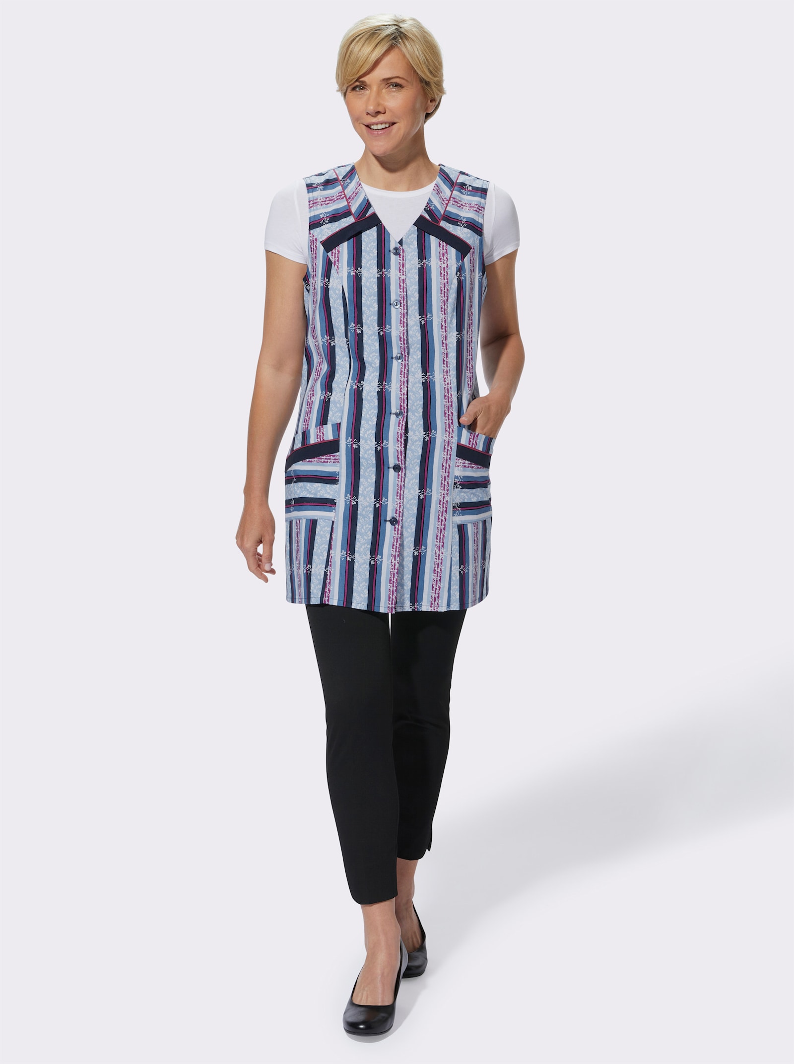 Schort met streeppatroon - donkerblauw/heide