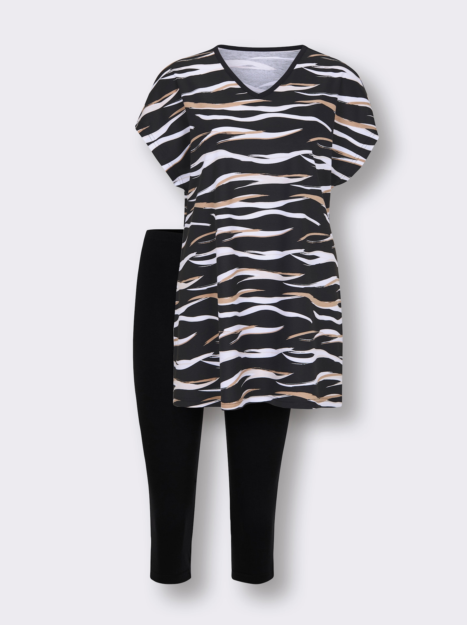wäschepur Capri-Anzug - schwarz-camel-bedruckt