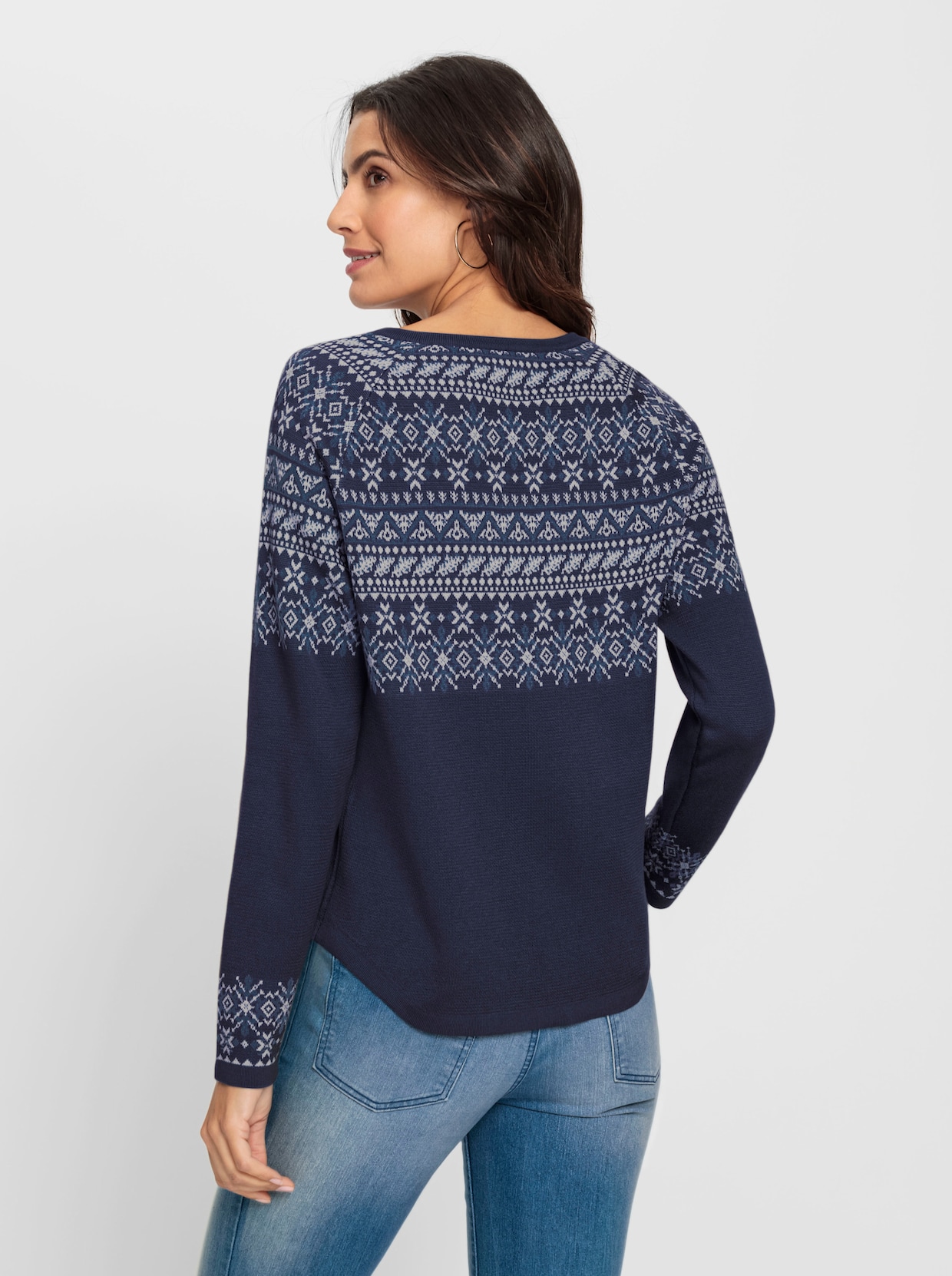 Pullover - marine-ecru-gemustert