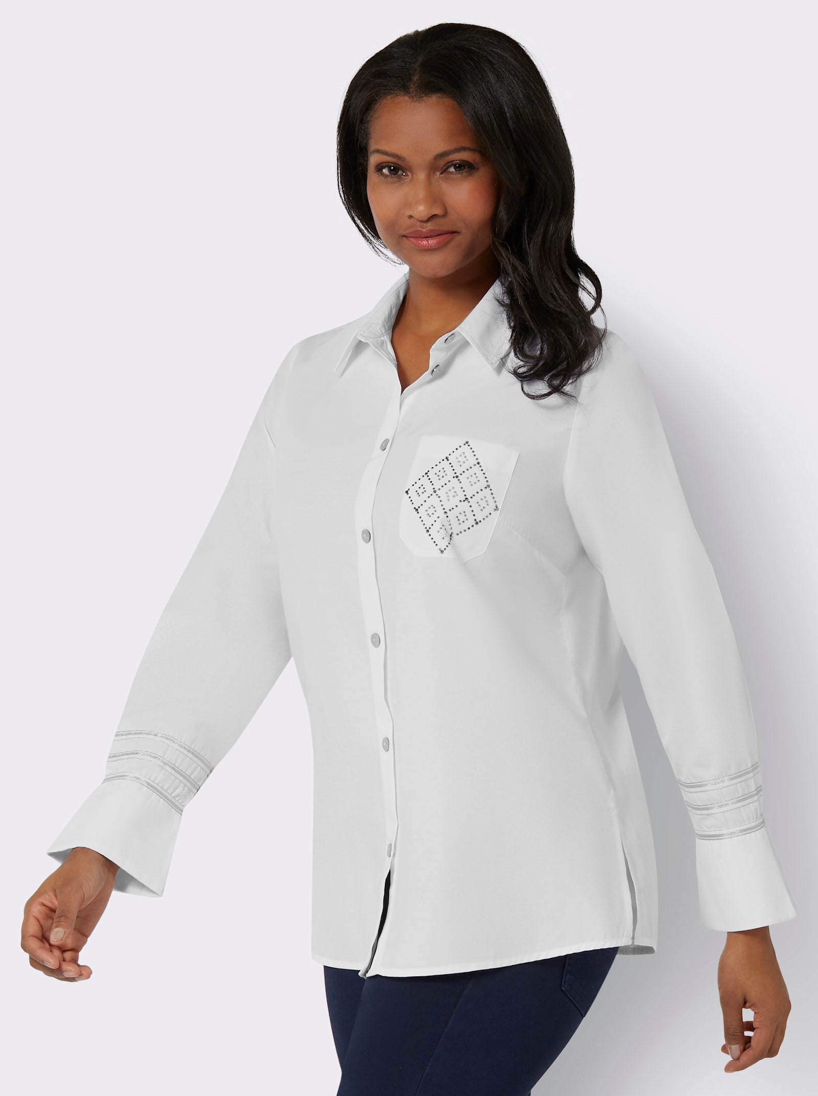 Langarm-Bluse mit V-Ausschnitt - ecru