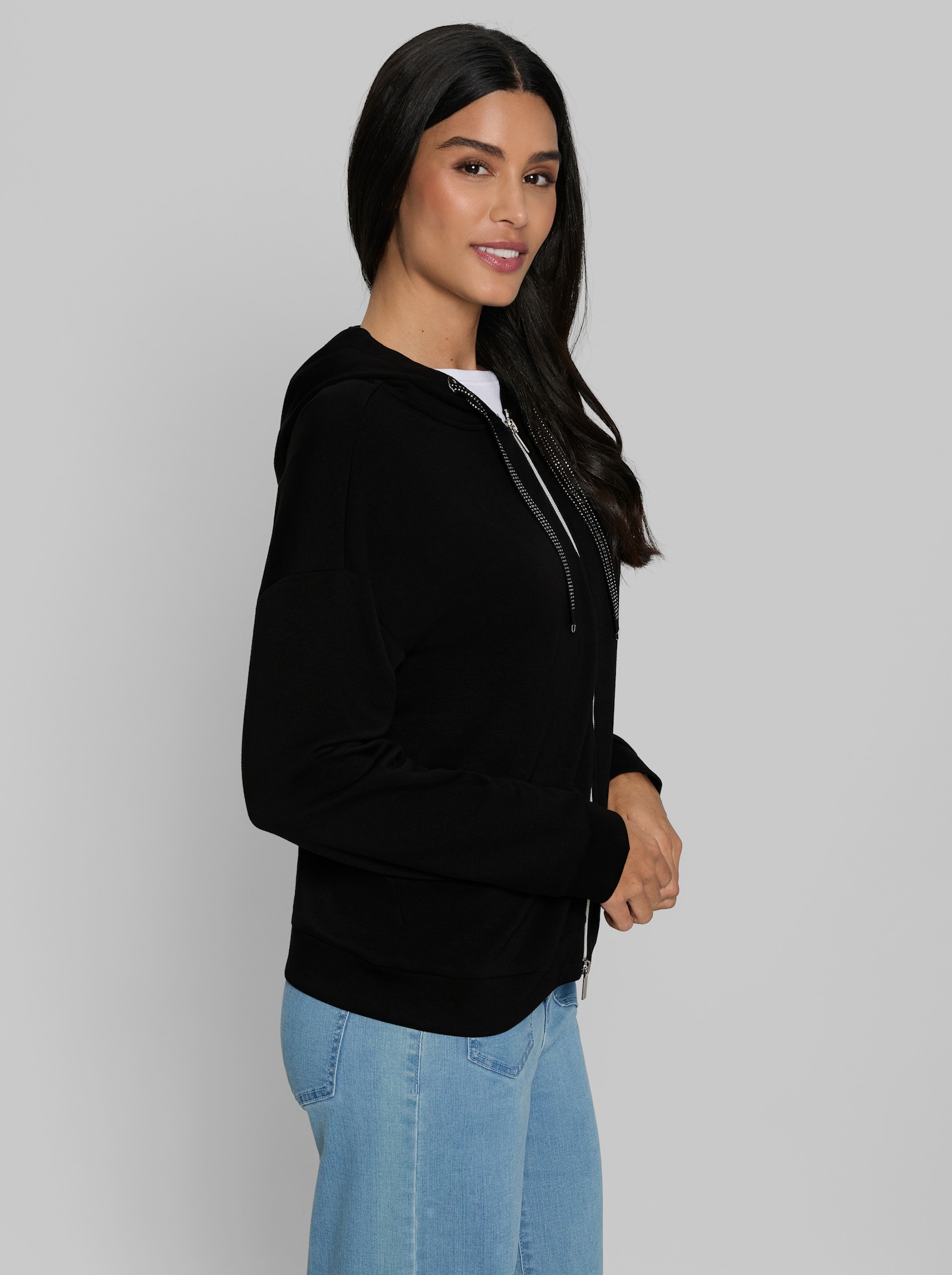 heine Sweatjacke mit Modal - schwarz