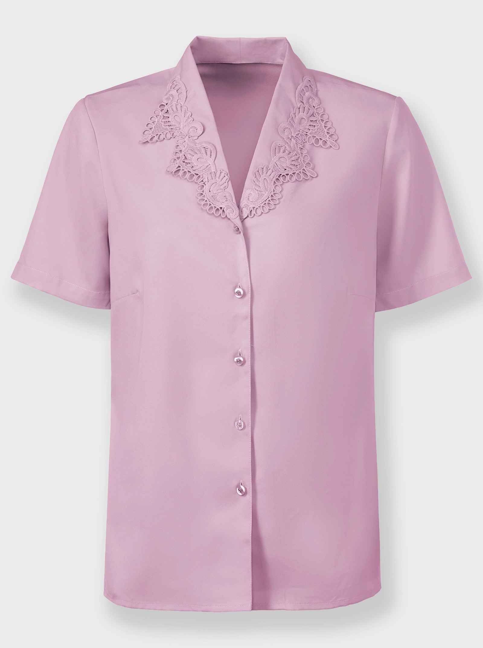 Kurzarm-Bluse mit Spitzenverzierung - rosé