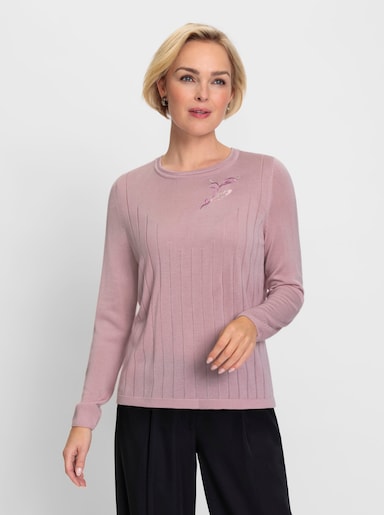 Langarm-Pullover mit kleiner Stickerei - rosé