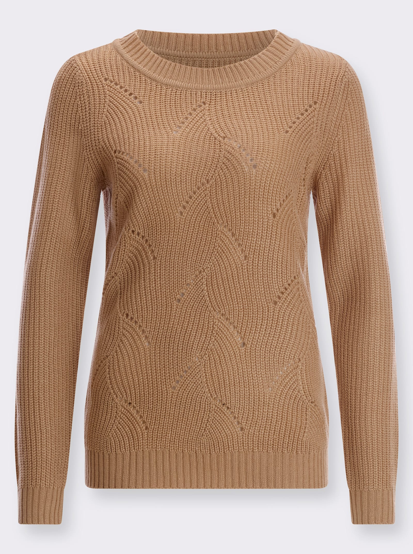 Långärmad tröja med hålmönster - kamel