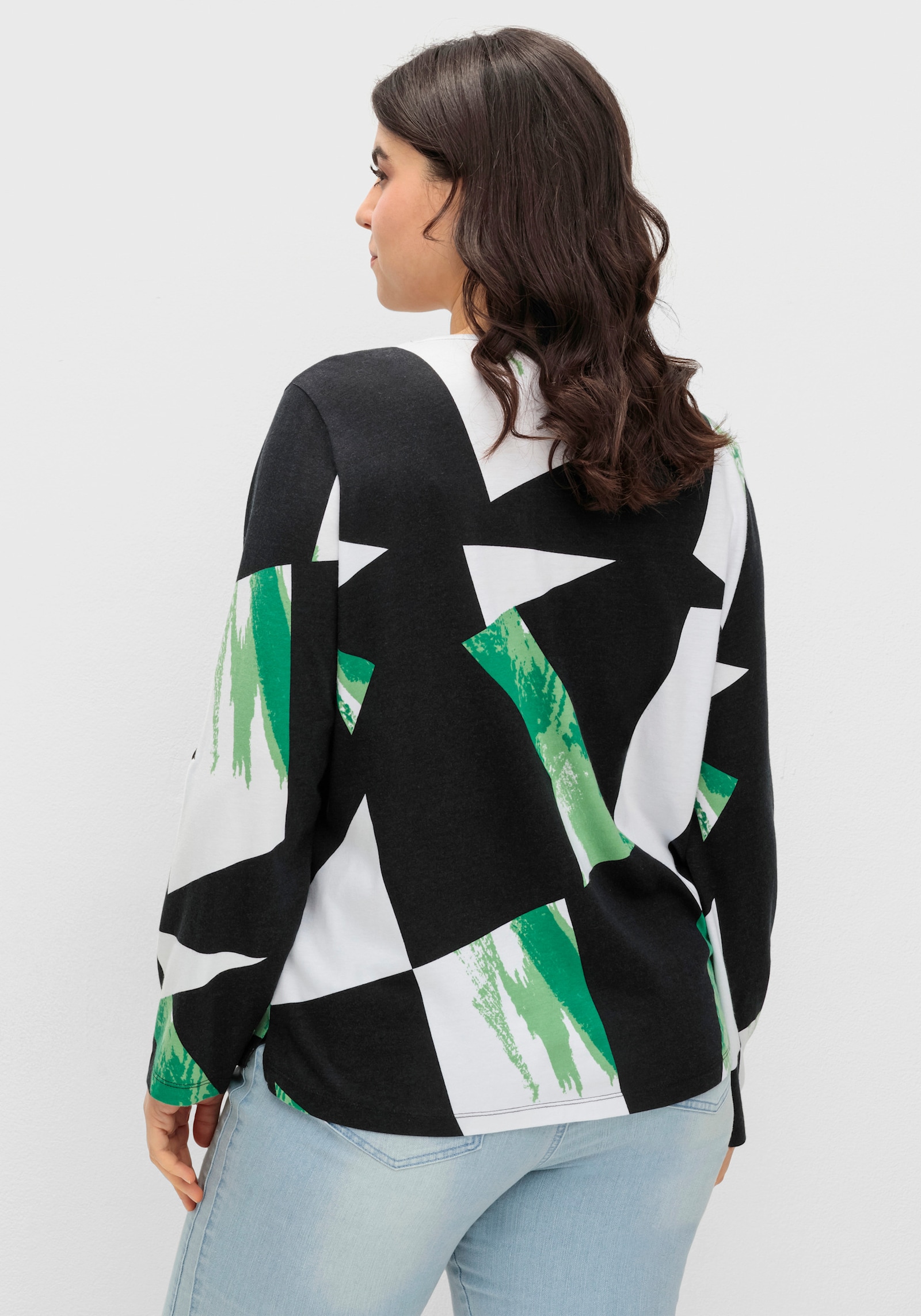 Shirt mit krempelbaren Ärmeln - schwarz-apfel-gemustert