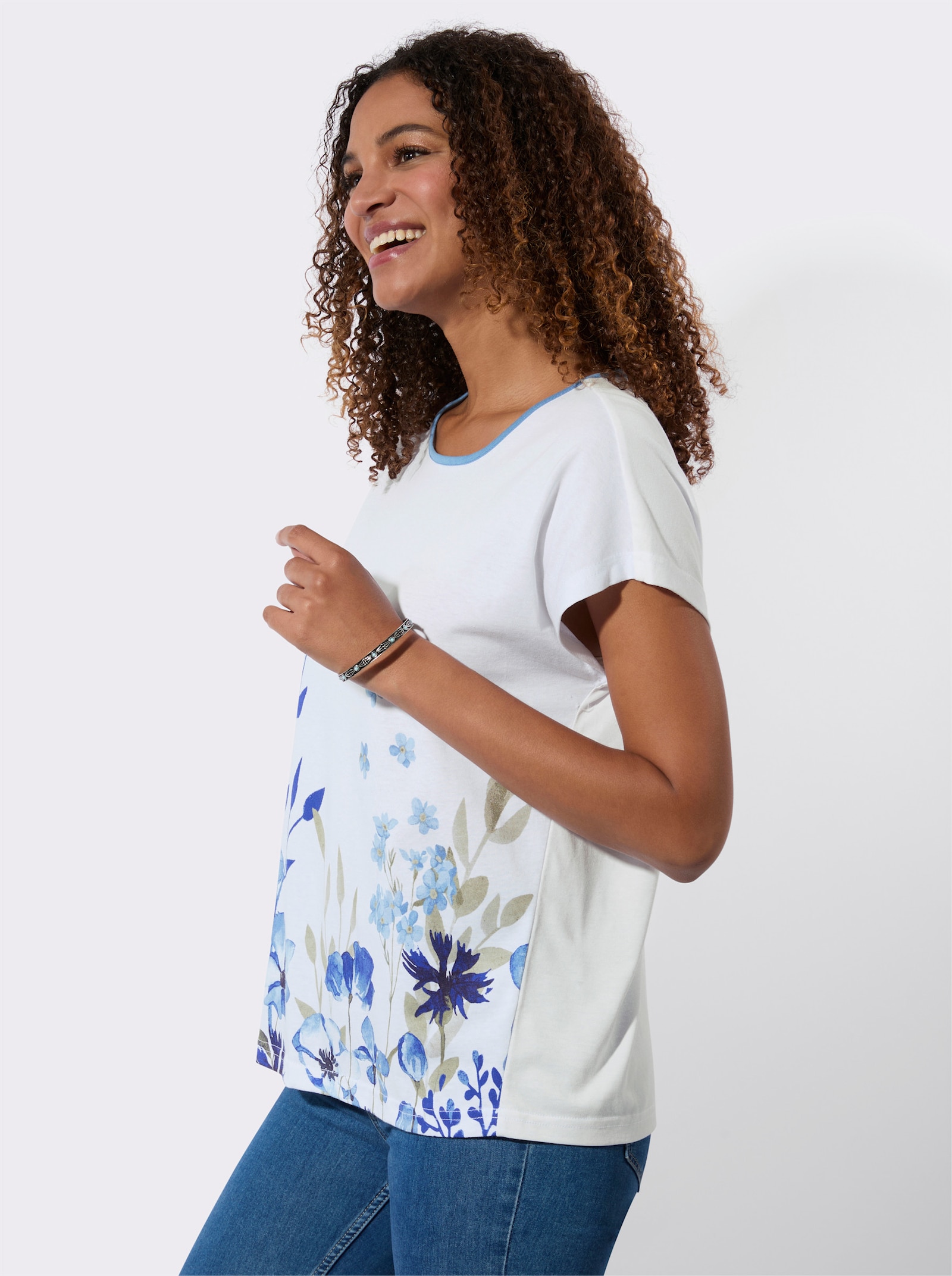 Shirt mit Blumen-Dessin - weiss-mittelblau