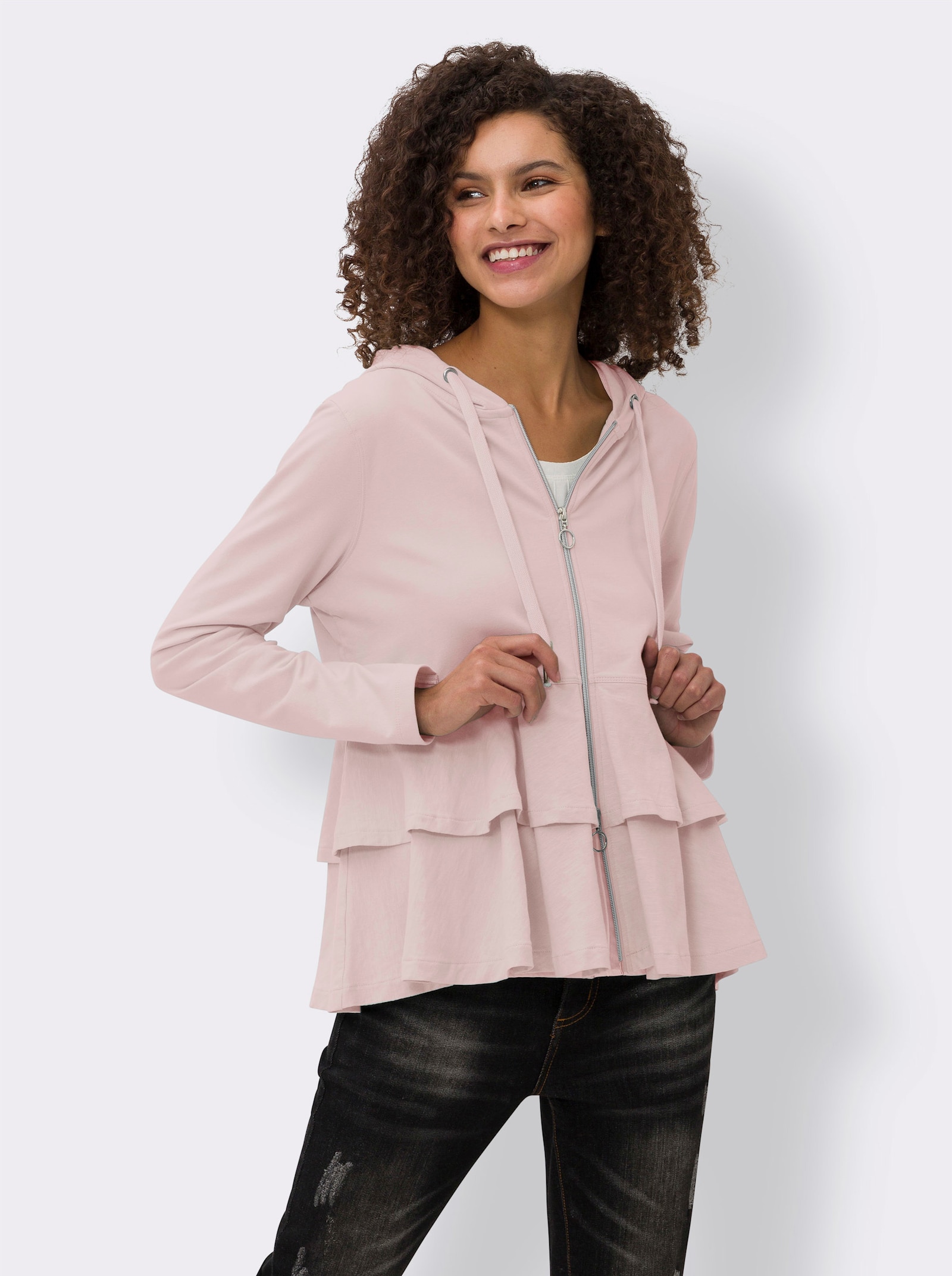 heine Shirtjacke mit Volants - hellrosé
