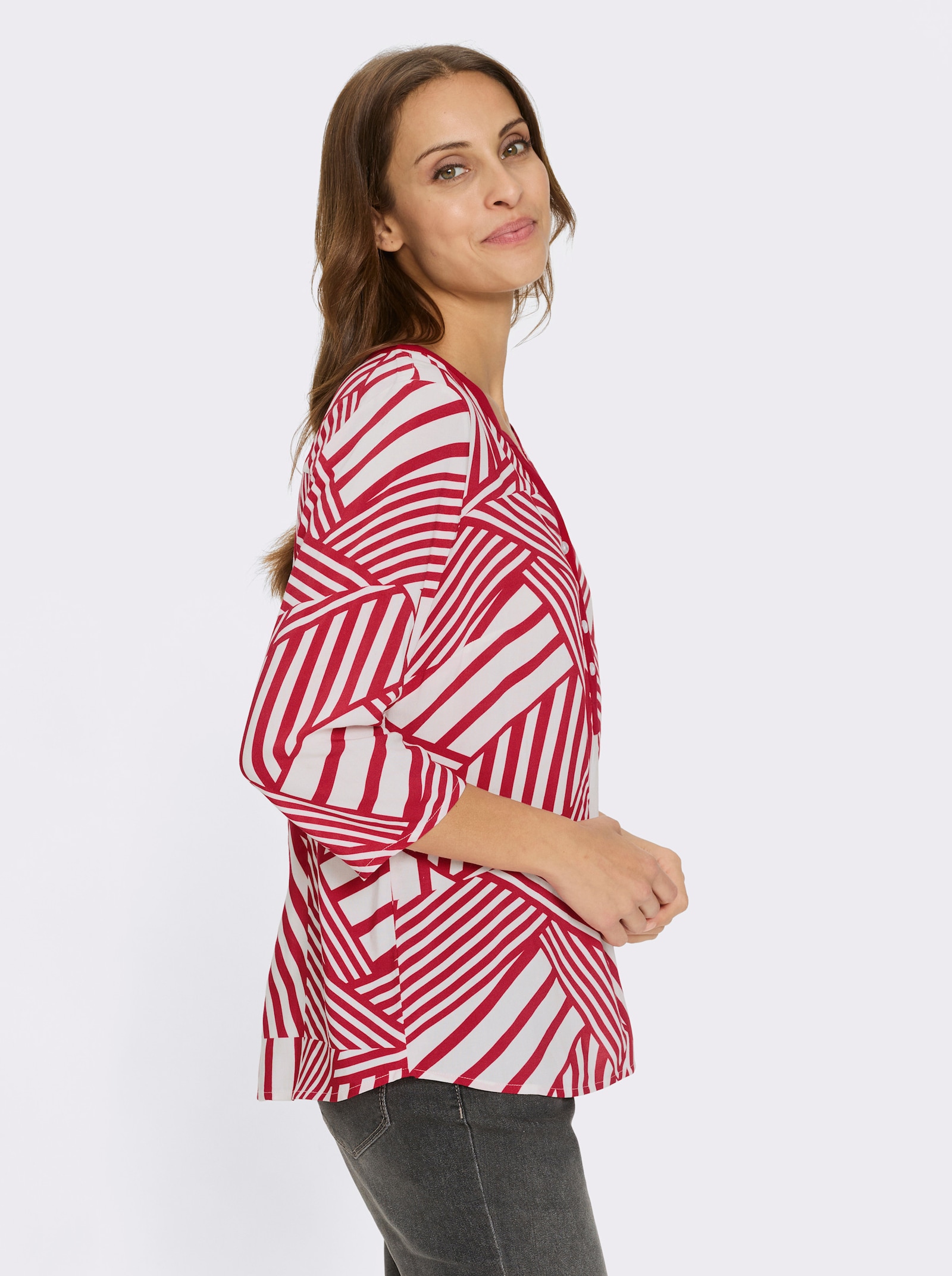 Comfortblouse met plooi achter - rood/wit geprint
