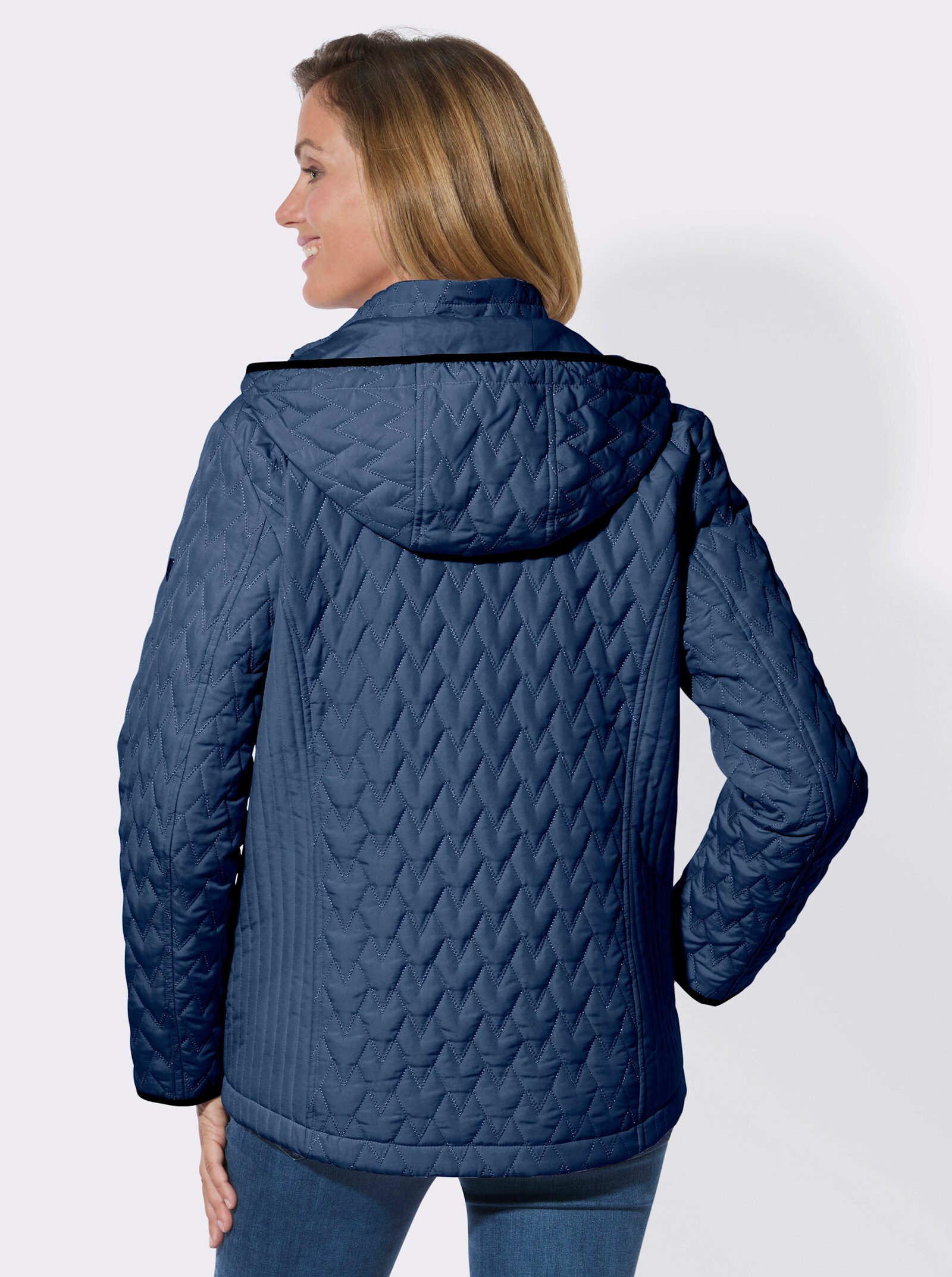 Steppjacke mit Kapuze und Stehkragen - jeansblau