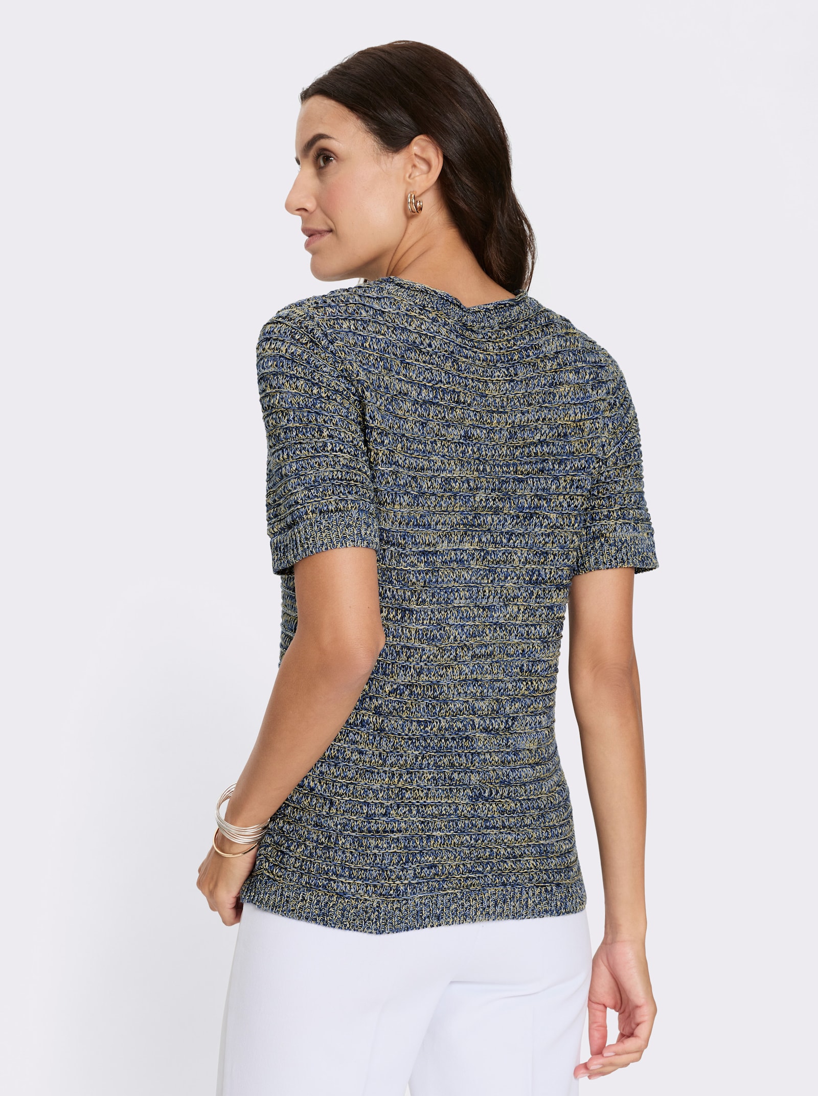 Baumwollpullover aus Melange-Garn - jeansblau-schwarz-gemustert