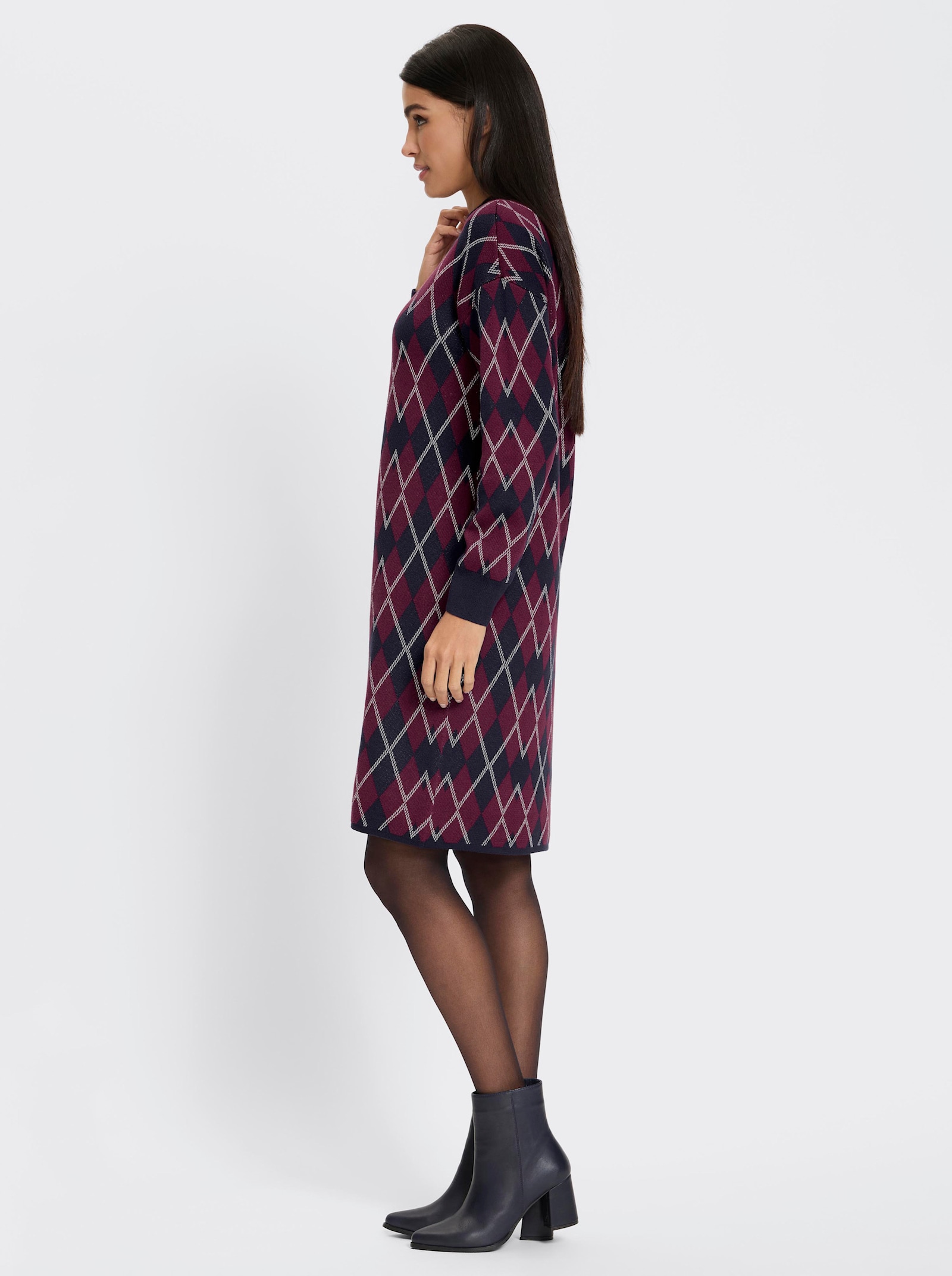 heine Strickkleid mit Glanzgarn - marine-bordeaux-gemustert