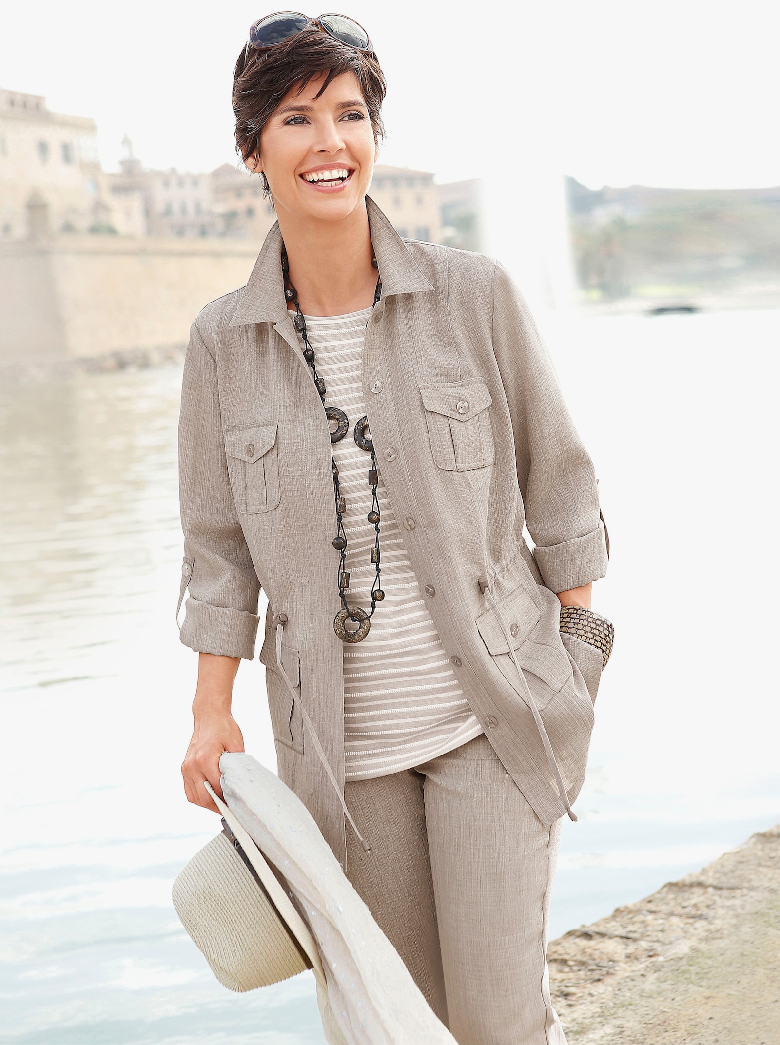 Blusenblazer in Leinen-Optik - stein