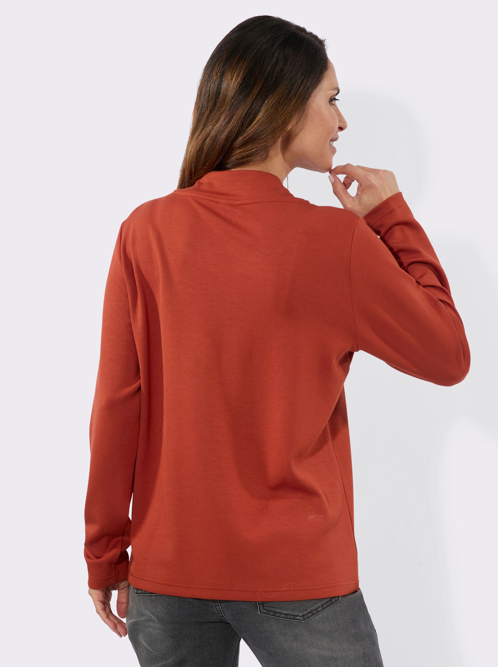 Langarmshirt mit silberfarbigem Print - rostrot