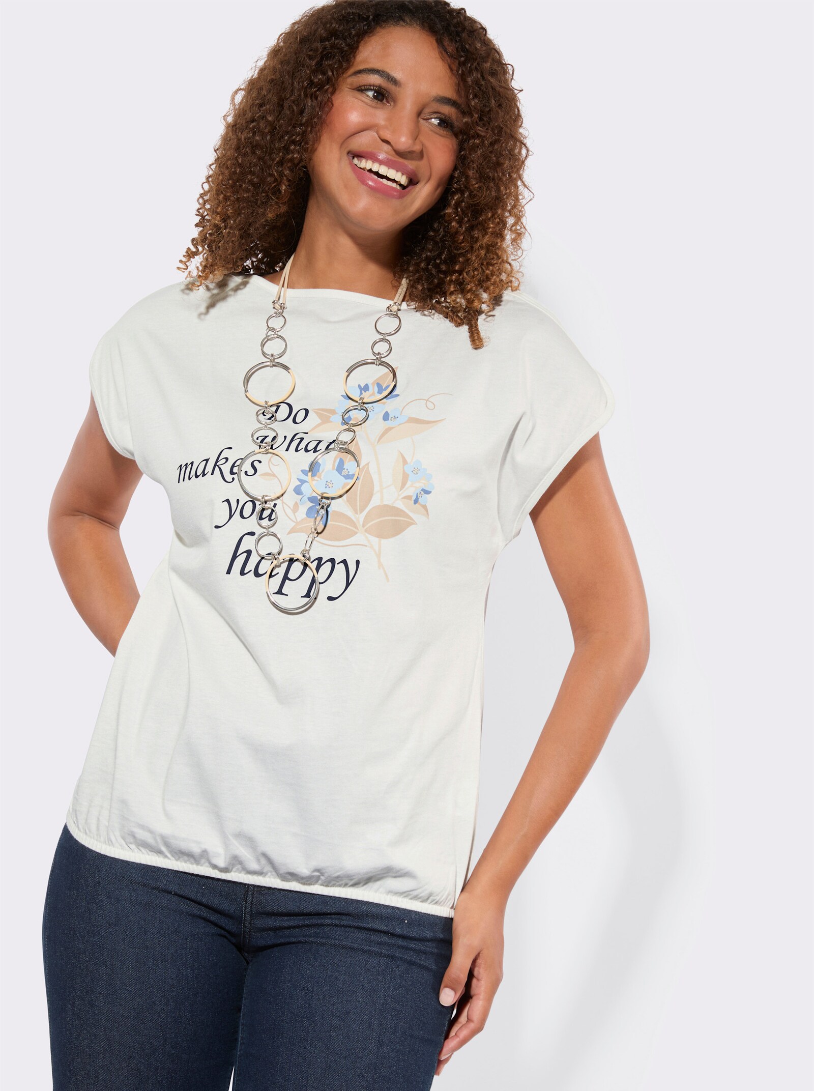 Shirt mit Schriftzug - ecru-marine-bedruckt