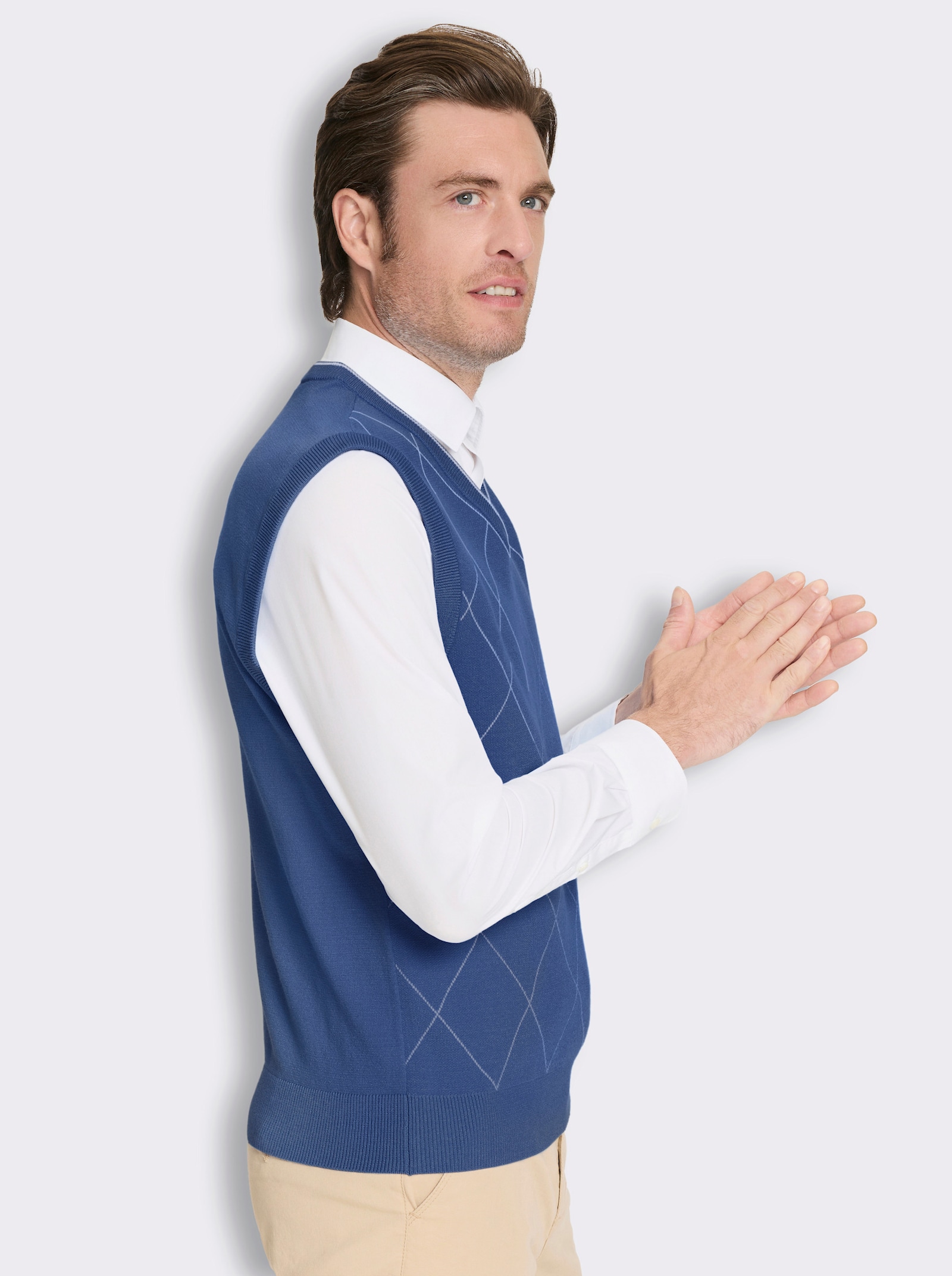 Marco Donati Pullunder mit Rauten-Jacquard - jeansblau-ecru-gemustert