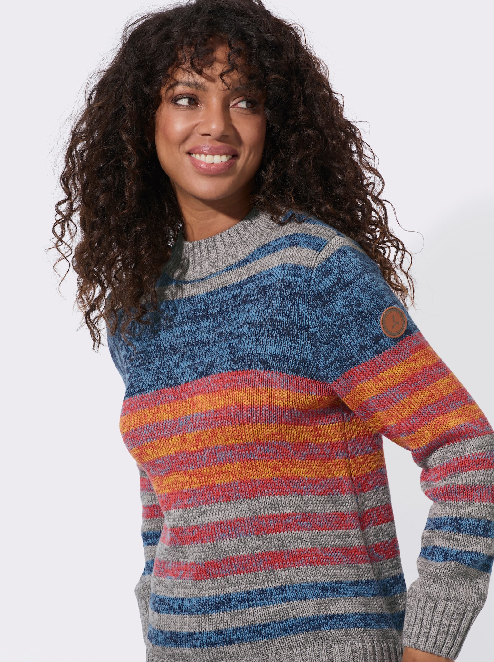 Langarm-Pullover mit Ringeln und Blockstreifen - marine-terra-geringelt