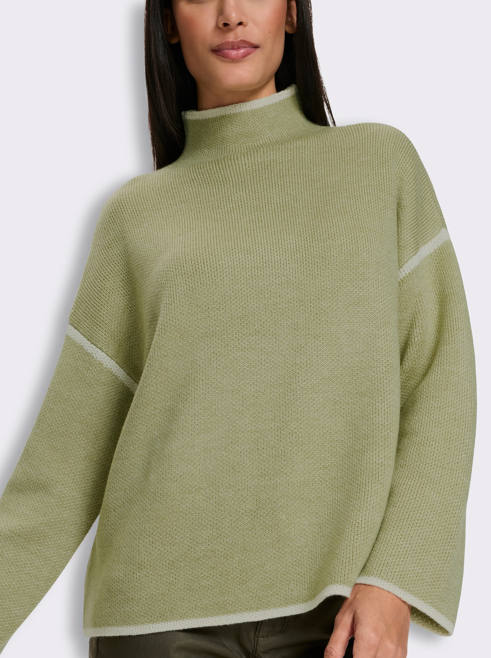 heine Langarm-Pullover mit Kontraststreifen - schilf-ecru-meliert