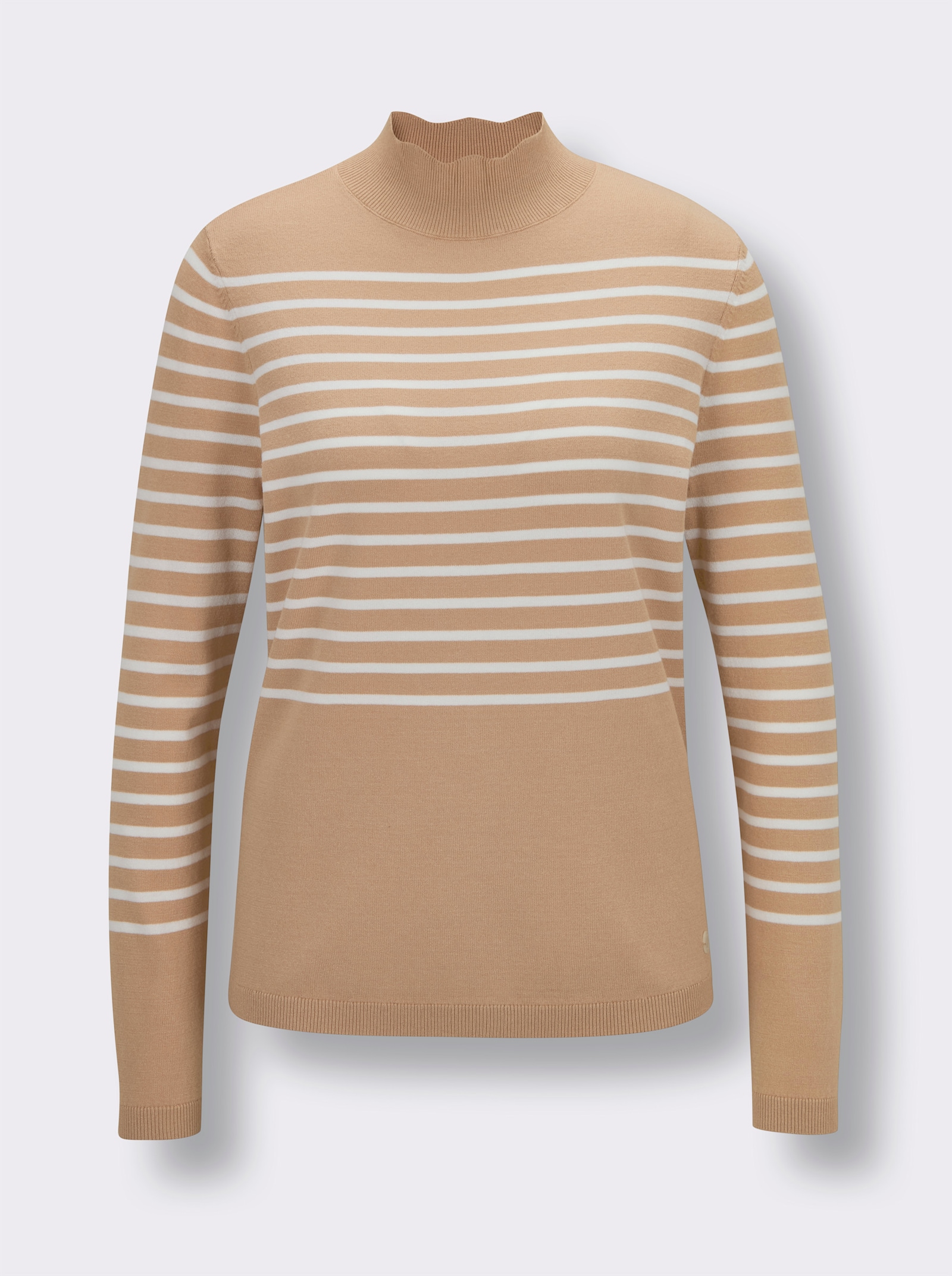 CREATION L PREMIUM Feinstrickpullover mit Wellenkante - camel-ecru-geringelt