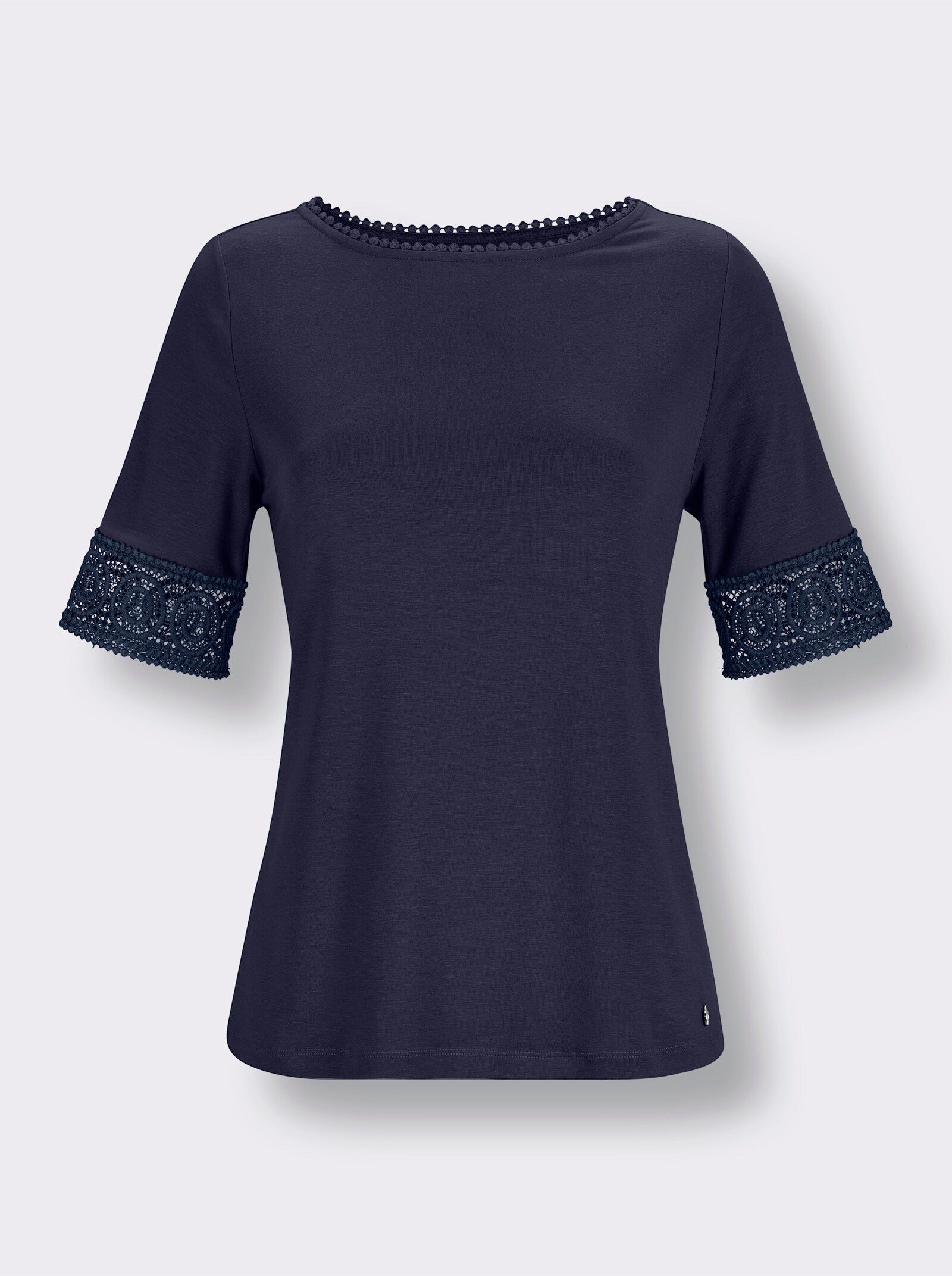 CREATION L PREMIUM Kurzarmshirt mit Spitze - marine