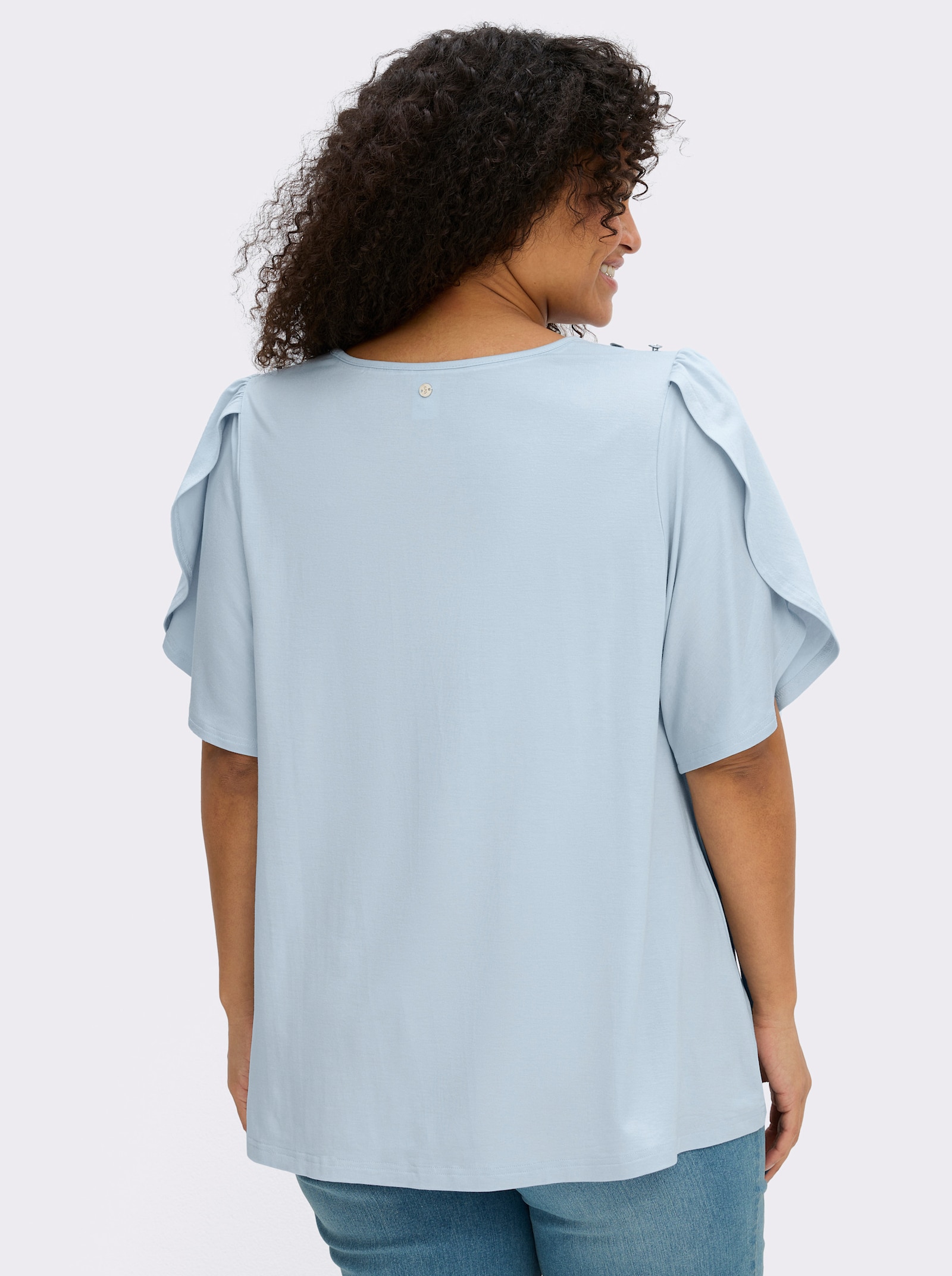 sheego Shirt met ronde hals en tulpmouwen - lichtblauw