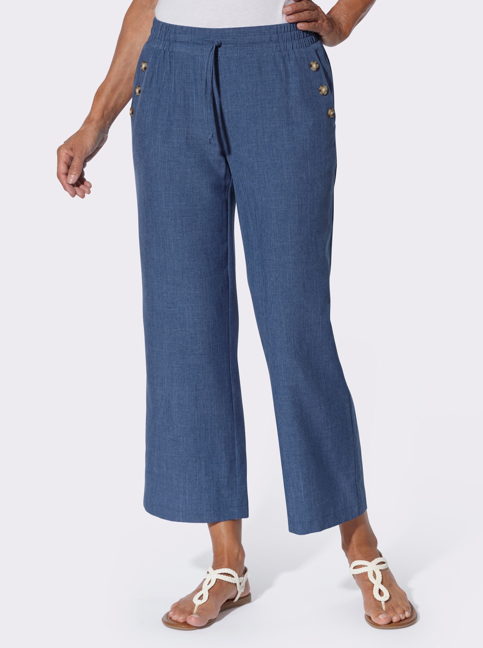 Culotte mit Knöpfen in Holz-Optik - jeansblau