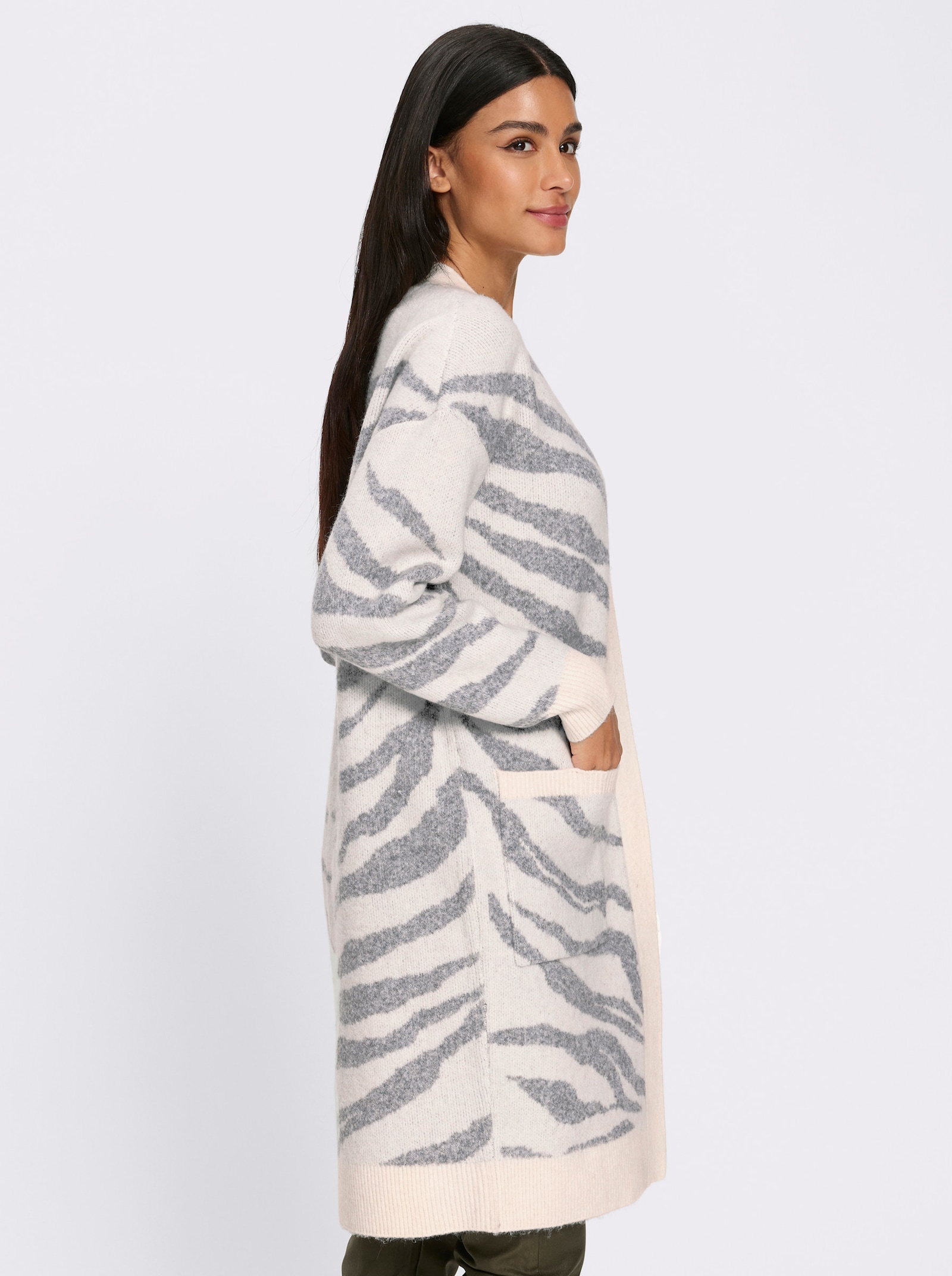 heine Vest van jacquard in zebralook - champagne/steengrijs gedessineerd