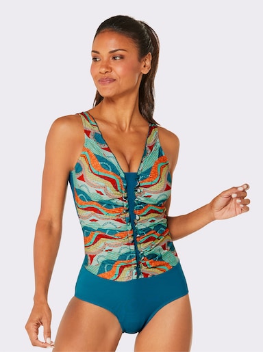 feel good Badeanzug in figurfreundlichem Schnitt - topas-papaya-bedruckt