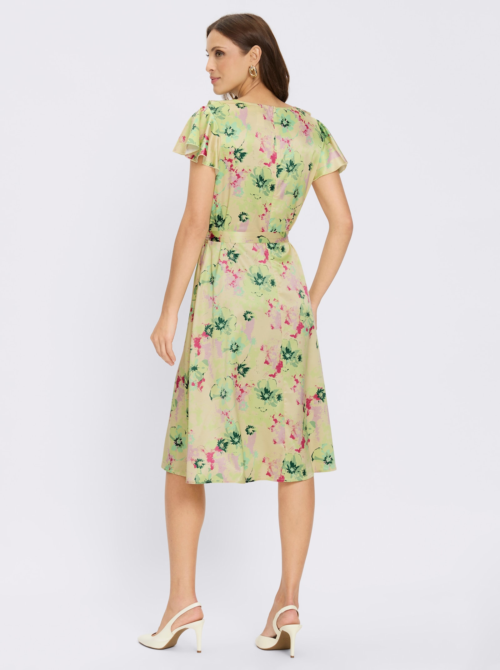 Volantkleid in Satin-Qualität - vanille-pistazie-bedruckt