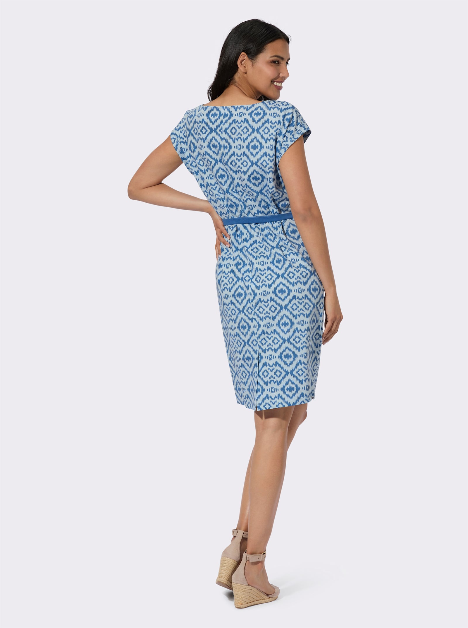 Jerseyjurk met afneembare bindceintuur - mediumblauw/lichtblauw bedrukt