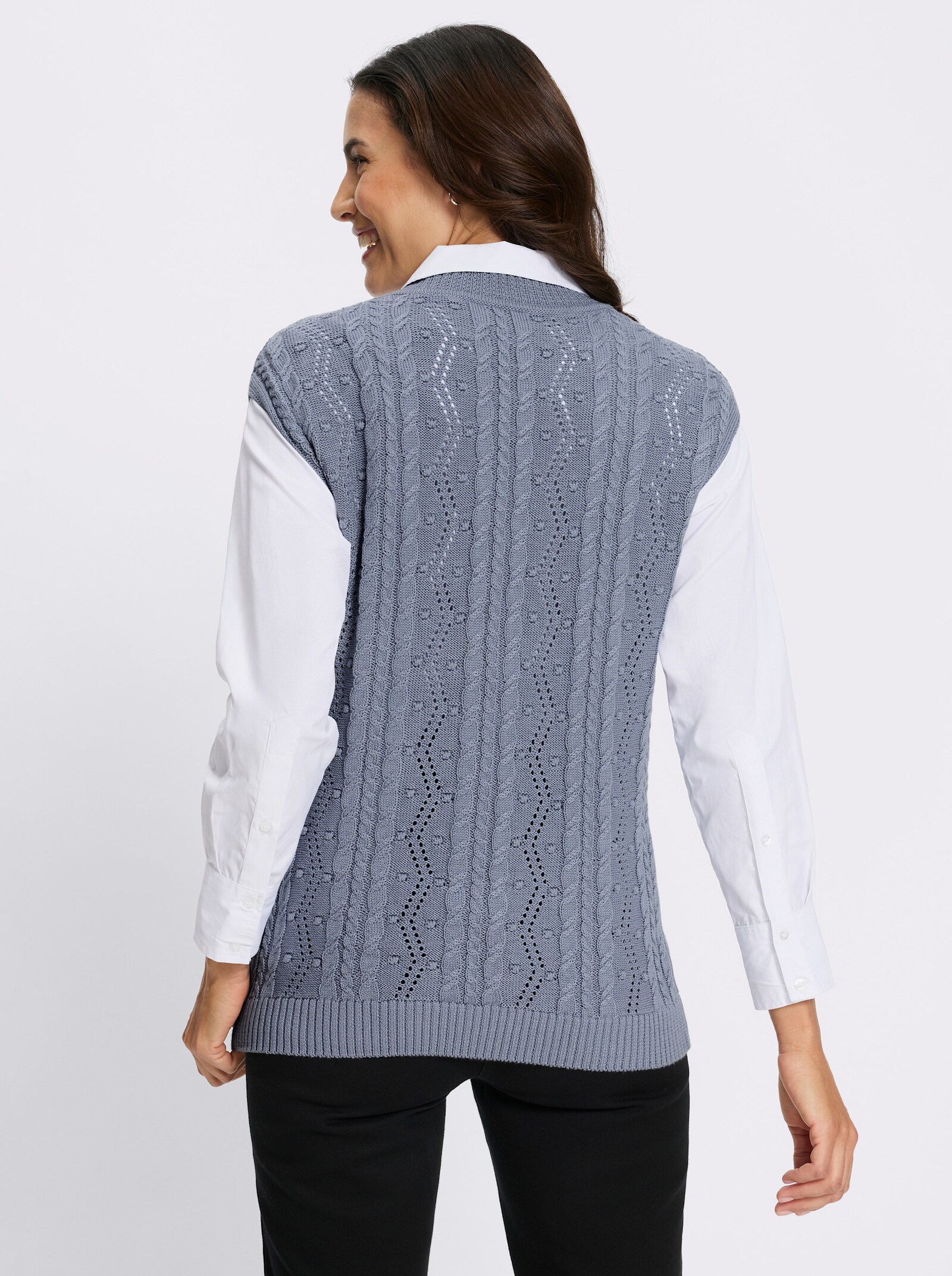 Pullunder mit Strickmuster-Mix - taubenblau