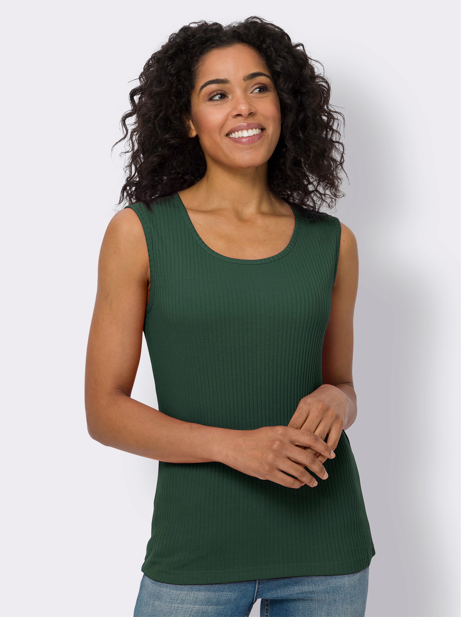 Linne i ribbstickad look - mossa