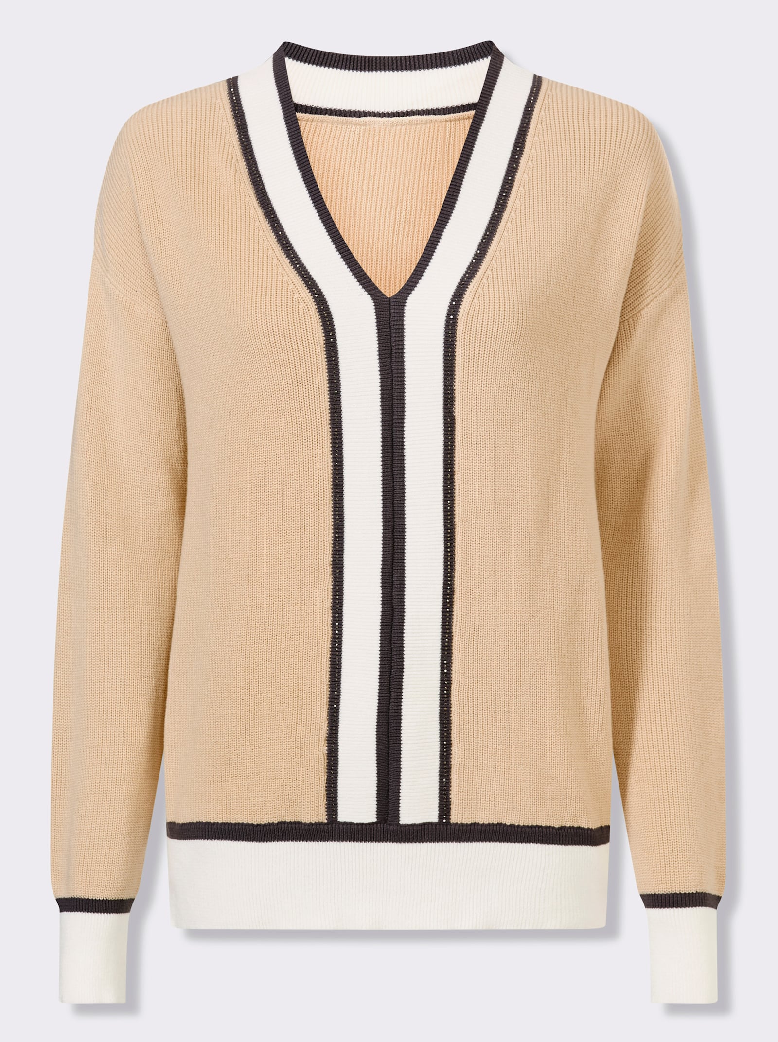 heine V-Ausschnitt-Pullover Mit Glitzereffekten - sand