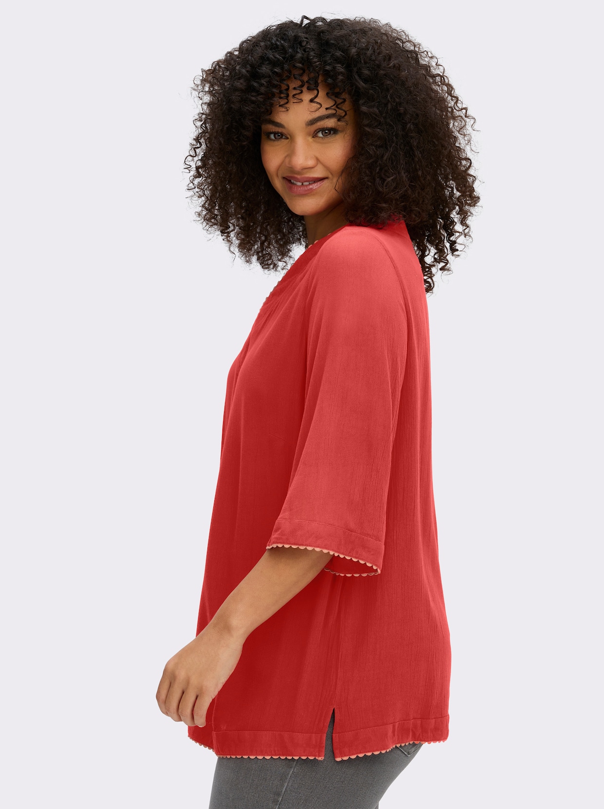 sheego Tunique avec bords contrastés - fraise-corail