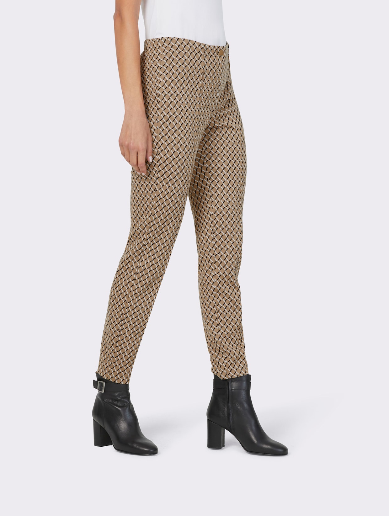 heine Bedrukte broek - camel/wit gedessineerd