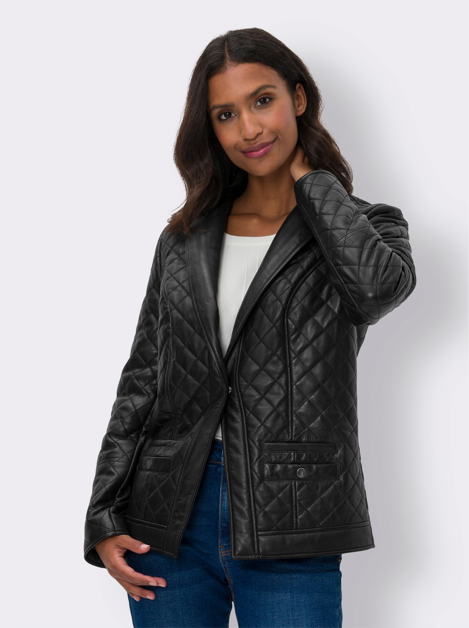 heine Lederjacke mit Steppmuster - schwarz