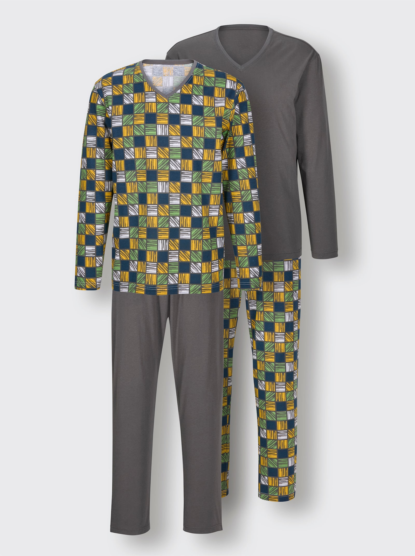 wäschepur men Schlafanzüge - anthrazit + anthrazit-ocker-bedruckt