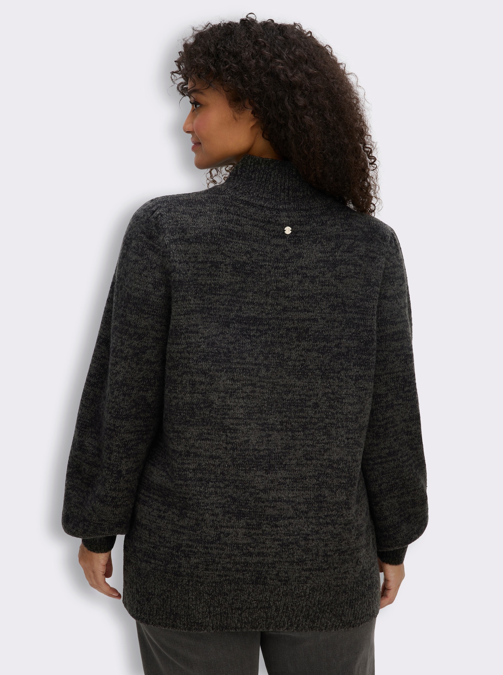 sheego Stehkragenpullover in Melange-Optik - schwarz-meliert