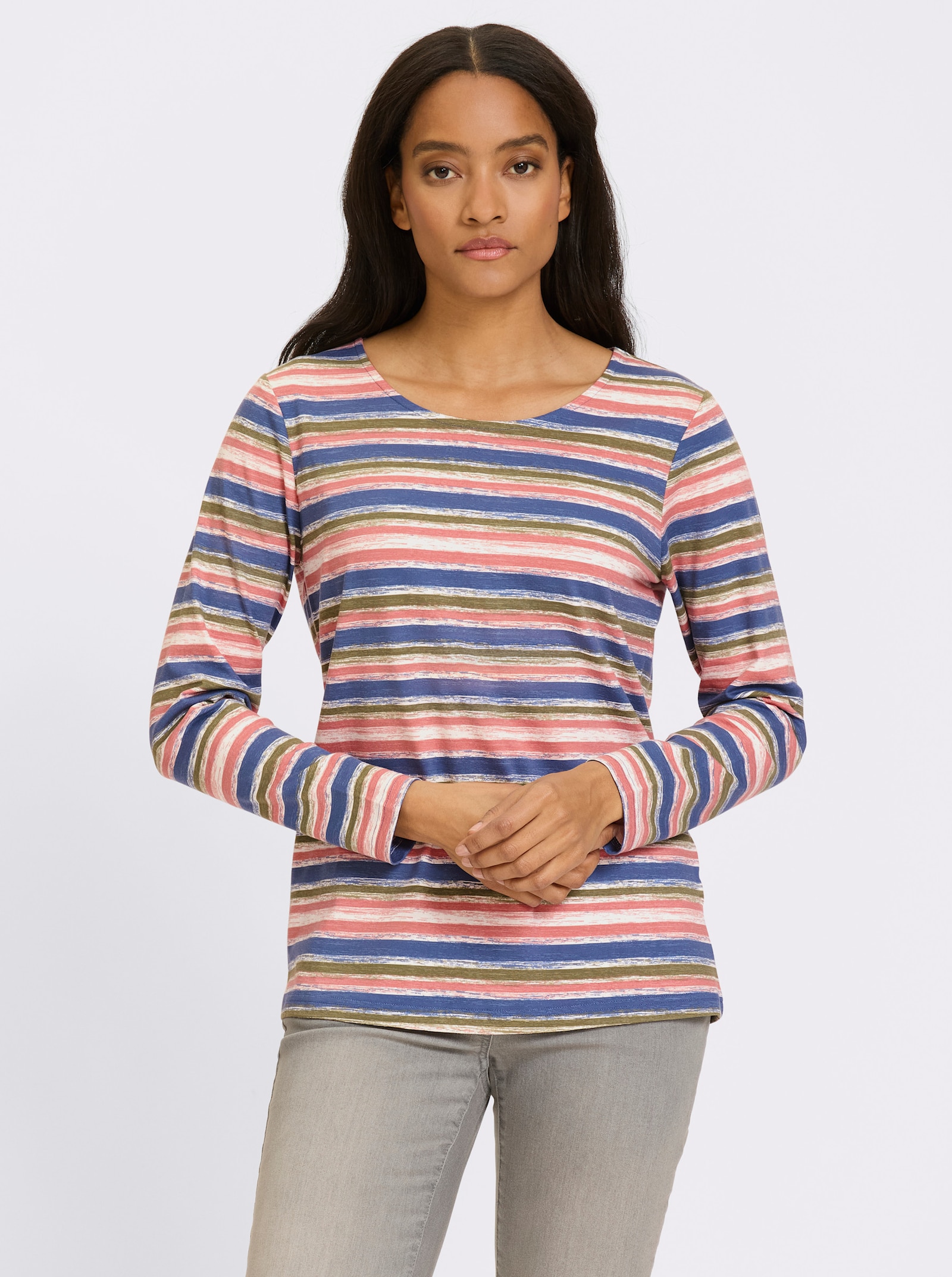 heine Shirt met lange mouwen in streepjeslook - rookblauw/rozenhout gestreept